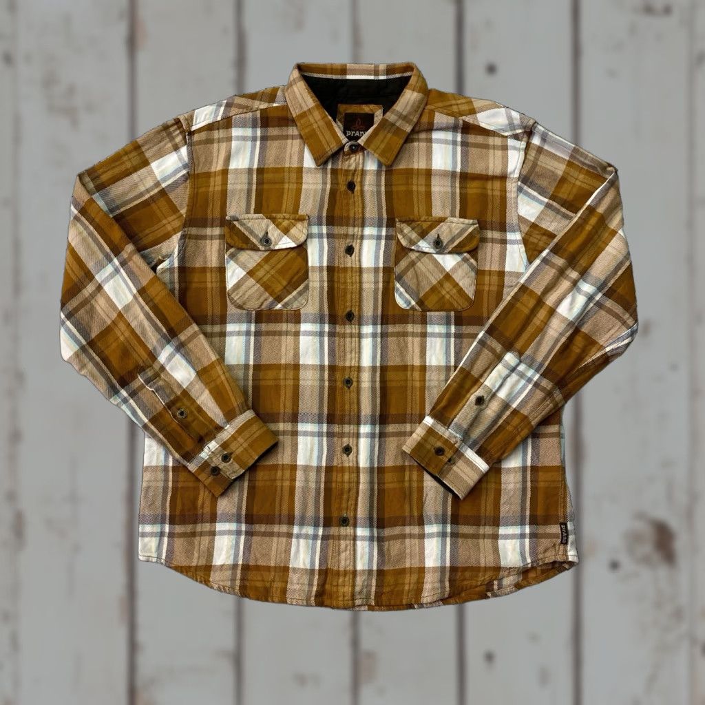 Prana Prana Shirt Mens XL Button Up Flannel Plaid Brown Cotton Size US XL / EU 56 / 4 - 1 Thumbnail