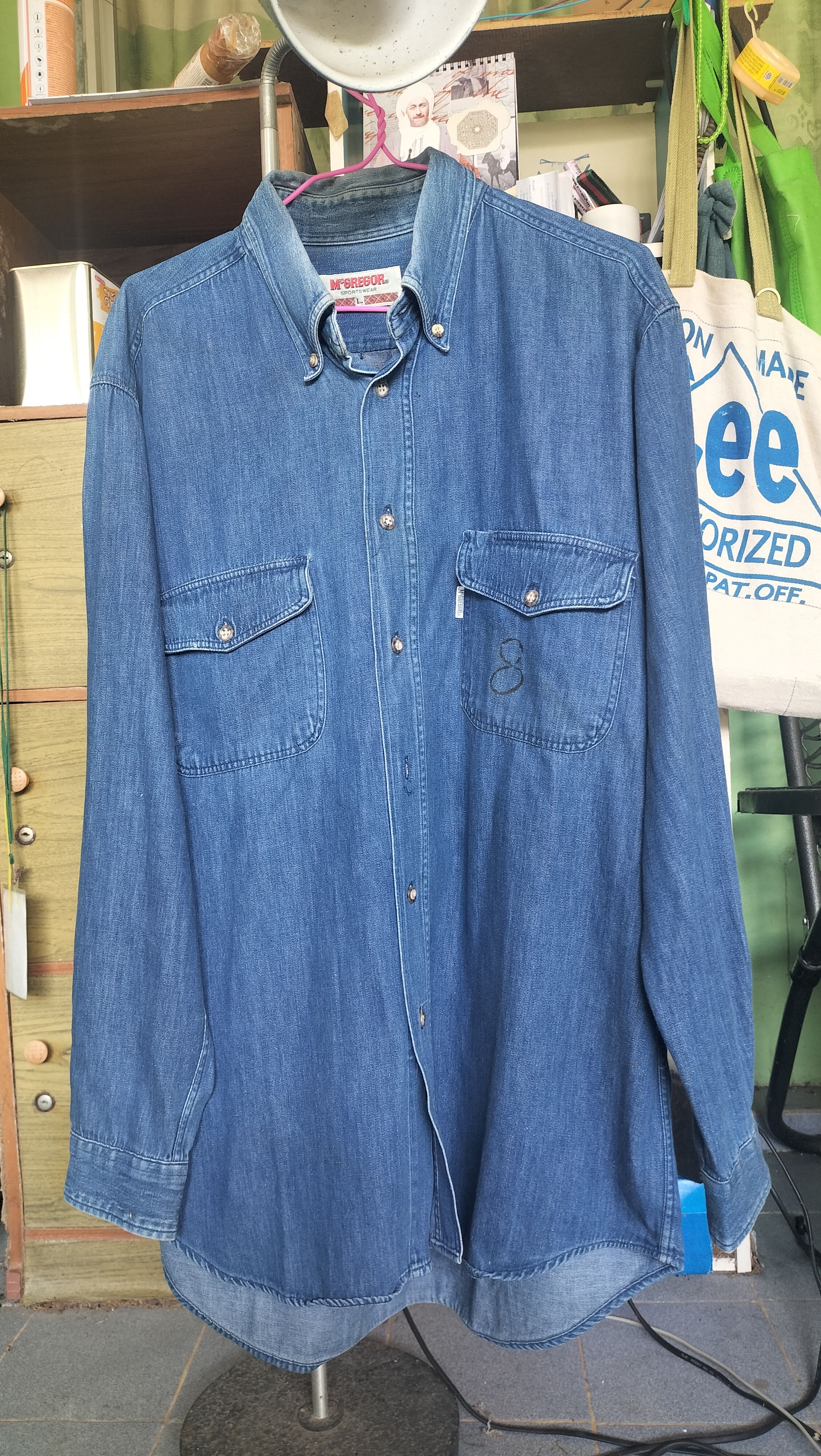 McGregor Vintage 90s Mc Gregor No 8 Sportswear Workwear Denim shirt Size US L / EU 52-54 / 3 - 1 Thumbnail