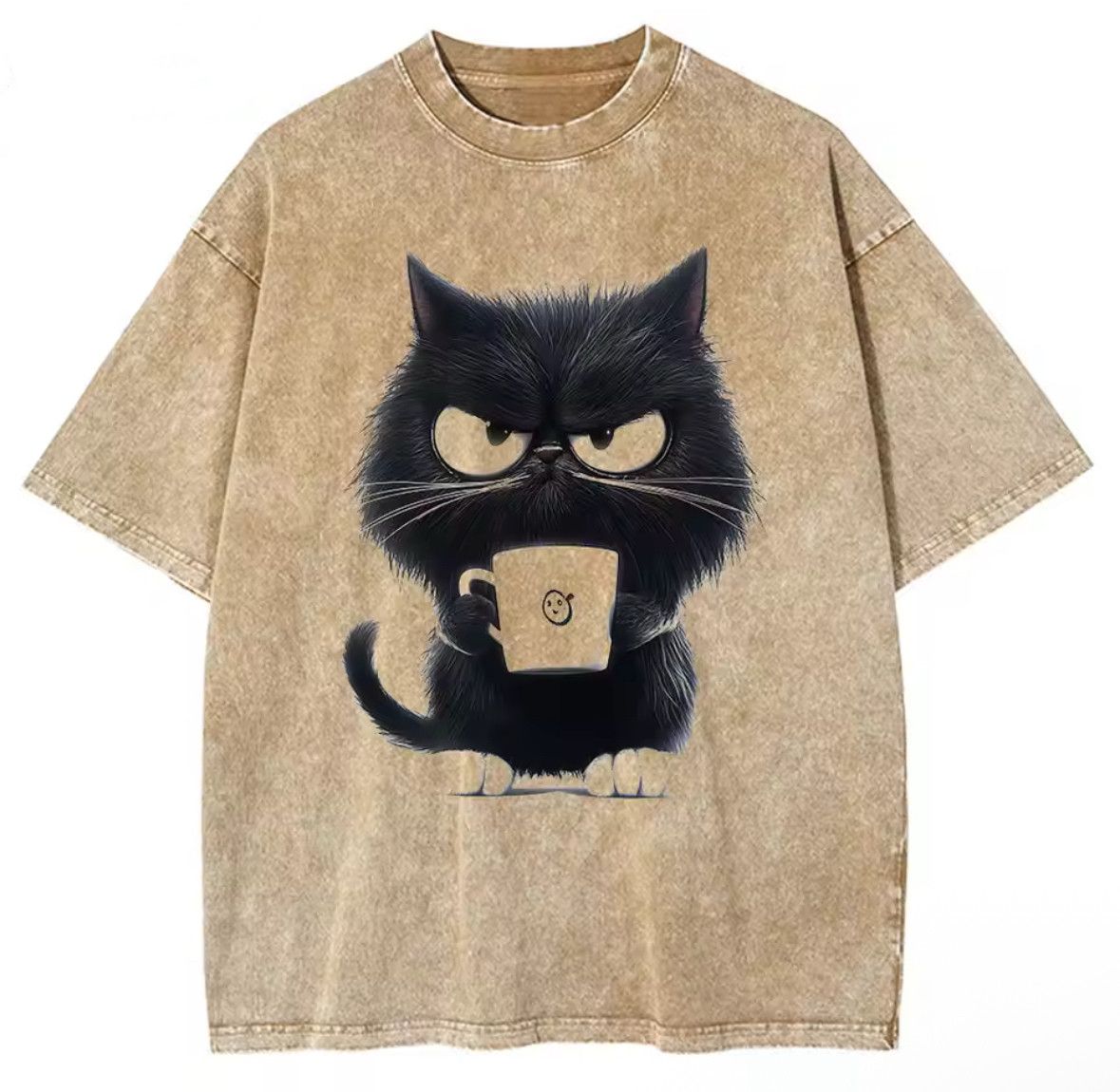 Japanese Brand Y2K Vintage Gothic Black Cat Coffee Print Distressed T-Shirt Size US XXL / EU 58 / 5 - 1 Thumbnail