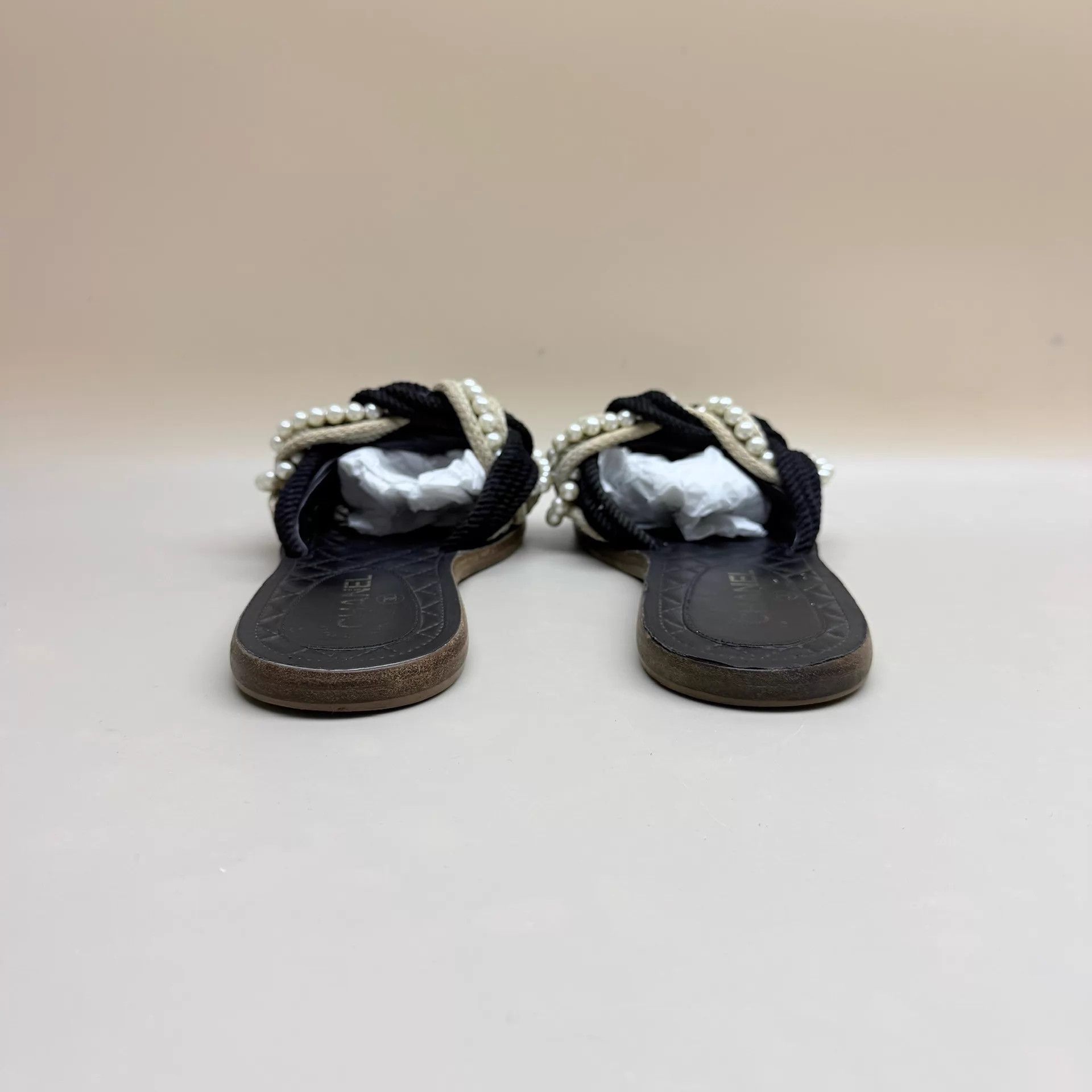 Chanel CHANEL Pearl Woven Slippers EU38 95 New YLP5648 Size US 7.5 / IT 37.5 - 3 Thumbnail