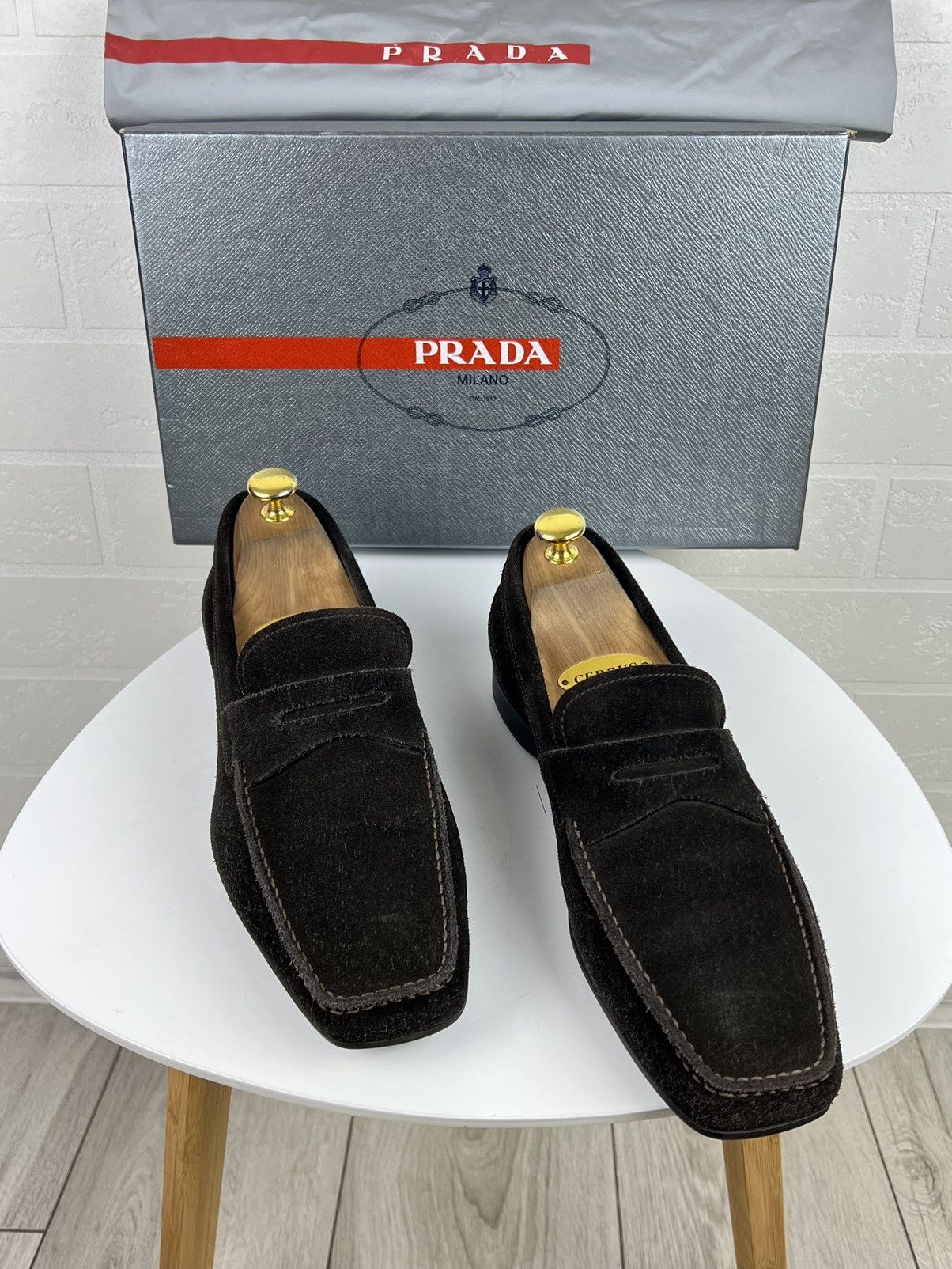 Prada PRADA MILANO Loafers Suede Shoes Strap Logo Brown Men's Size US 8 / EU 41 - 1 Thumbnail