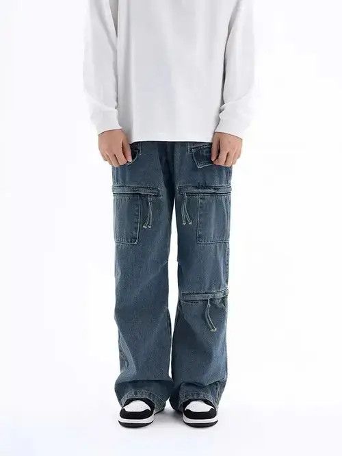 Japanese Brand Harajuku Streetwear Pockets Baggy Jeans Size US 33 - 1 Thumbnail