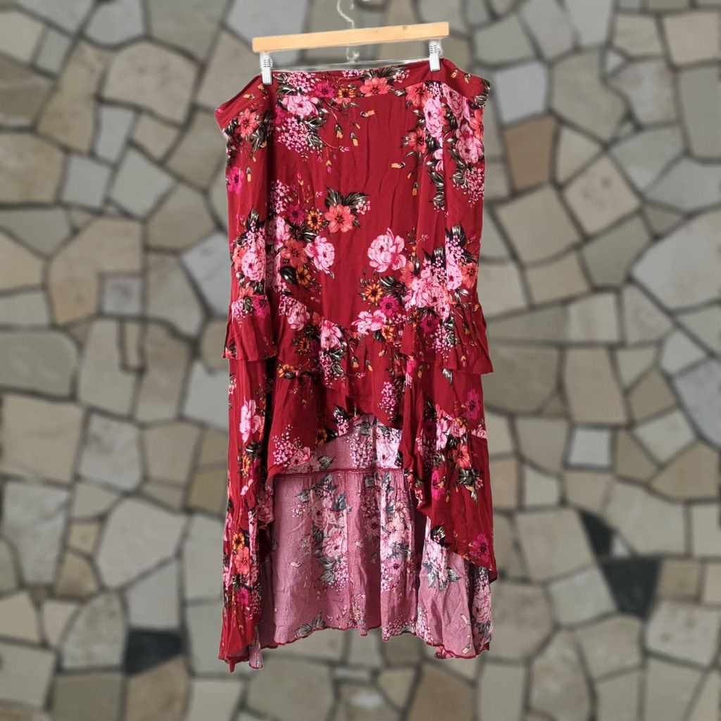 Torrid Torrid Skirt Womens 3X High Low Floral Red Pink Midi Ruffle Spring Summer 3XL Plus Size 40" / US 18 - 1 Thumbnail
