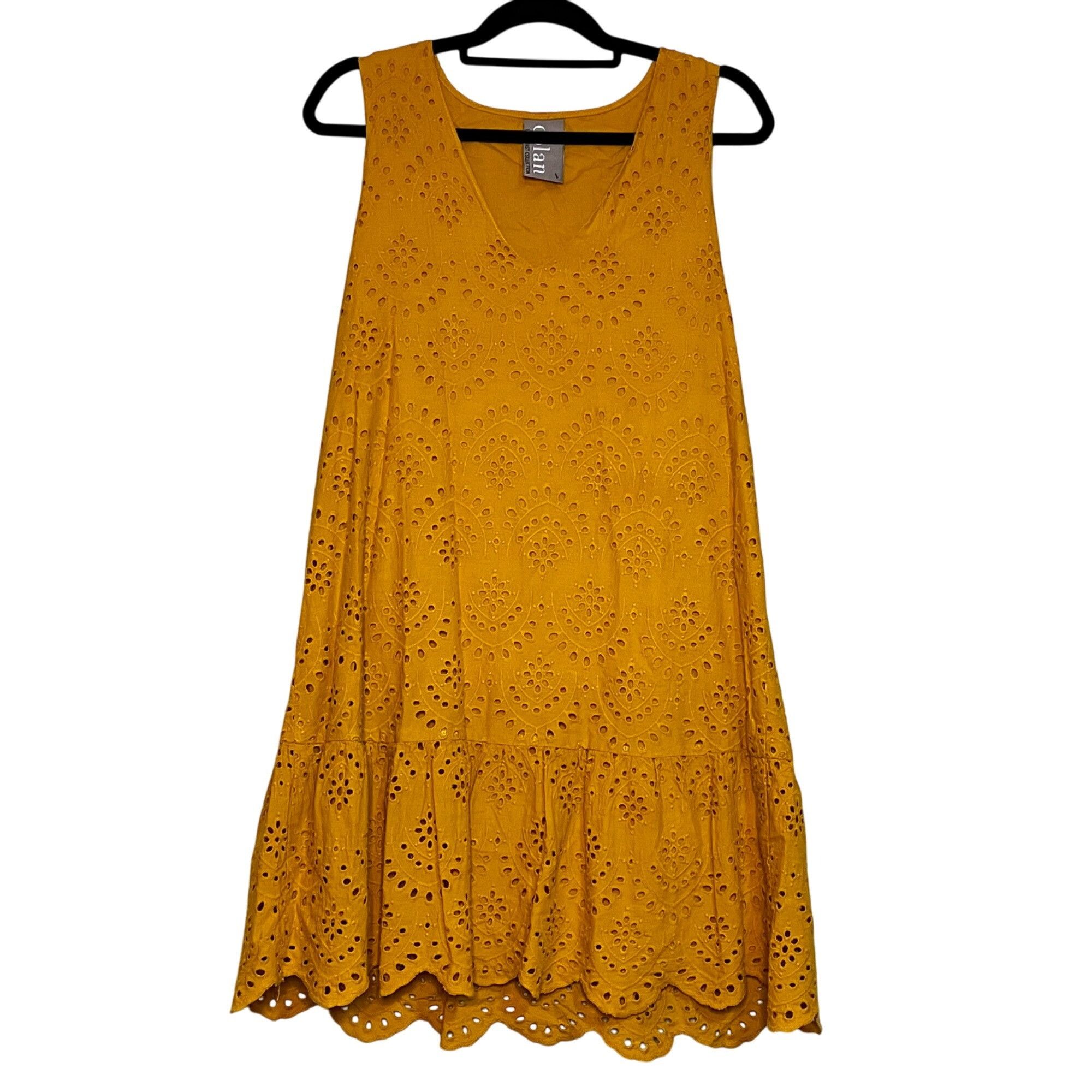 Other Dolan Woman's Yellow Eyelet Sleeveless Dress Scalloped Hem L Size L / US 10 / IT 46 - 3 Thumbnail
