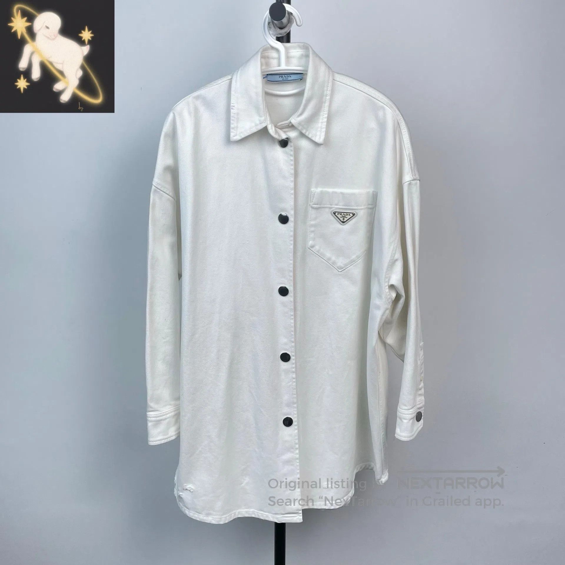 Prada Prada White Metal Triangle Logo Long Sleeve Shirt Jacket| Size XS / US 0-2 / IT 36-38 - 1 Thumbnail