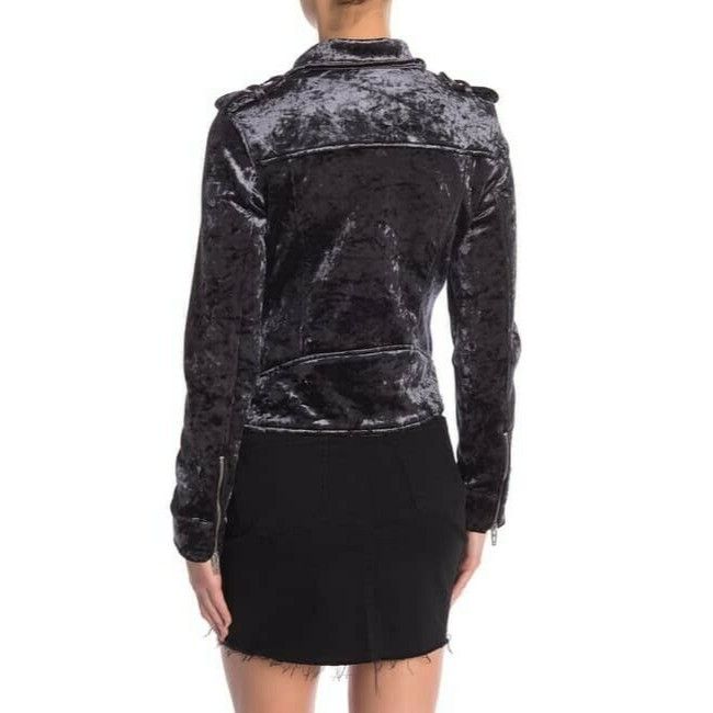 BLANKNYC ❤️BLANKNYC Gray Velvet Moto Jacket Womens XS Biker Shinny Si Size XS / US 0-2 / IT 36-38 - 5 Thumbnail