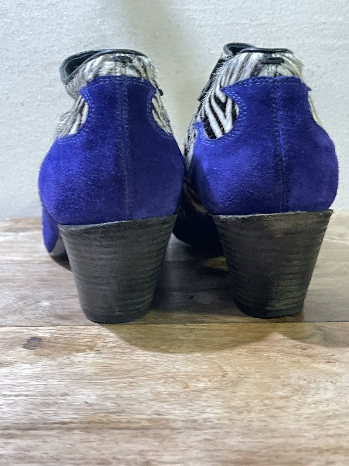 Haider Ackermann SS16 Zebra Ponyhair and Blue Suede Flame Booties Size US 11 / IT 41 - 10 Thumbnail