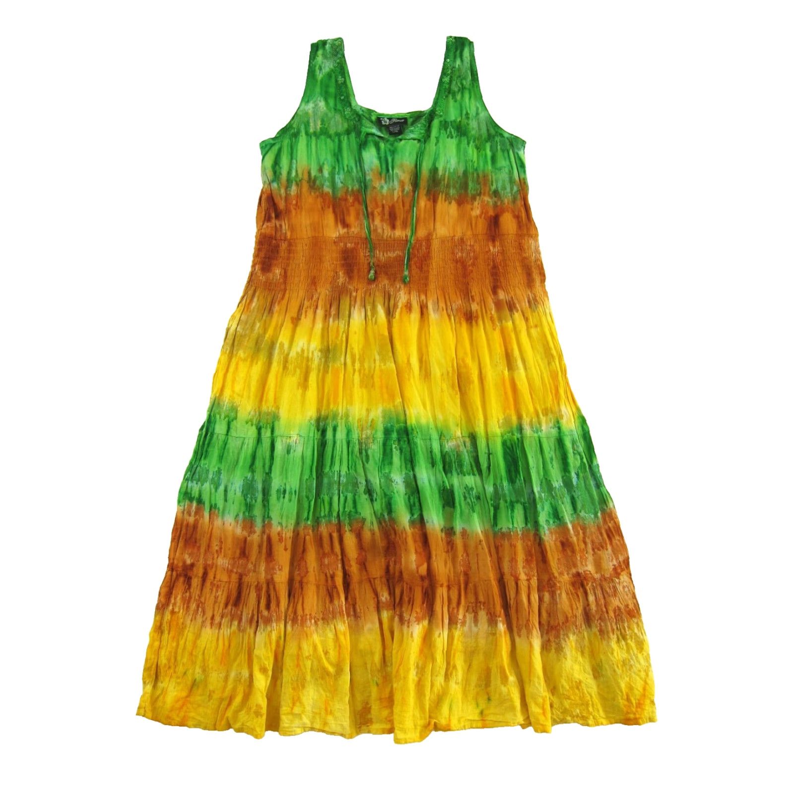 Sunflower VINTAGE FLOWER Dress Maxi Sundress L/XL 100% Cotton Tie Dye Green Yellow Orange Sleeveless Tank Sun Dress Lined Womens Maxi Dress Size L / US 10 / IT 46 - 2 Thumbnail