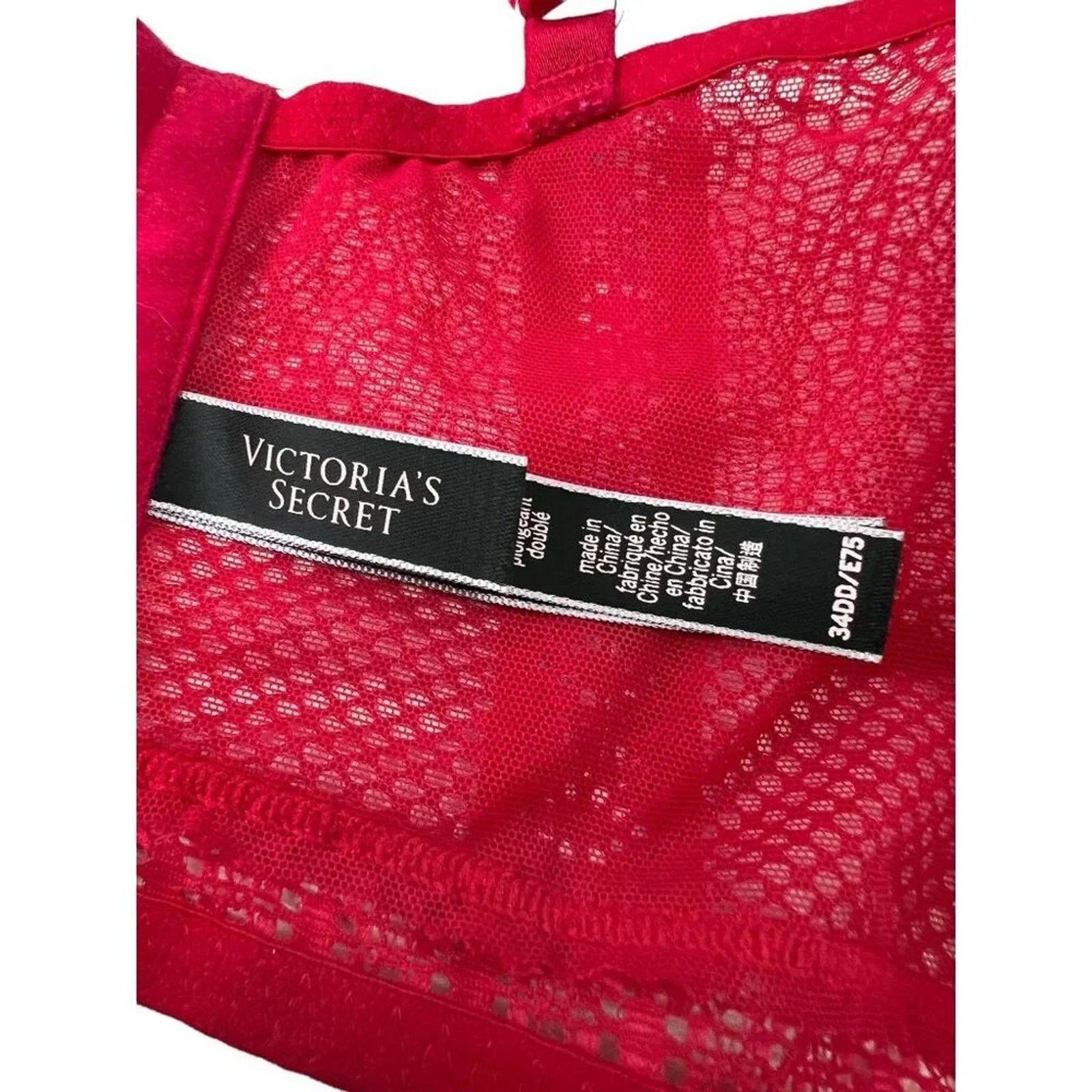 Victoria's Secret Victoria's Secret Long Line Choker Red Mesh Lined Plunge Bra Size ONE SIZE - 4 Thumbnail