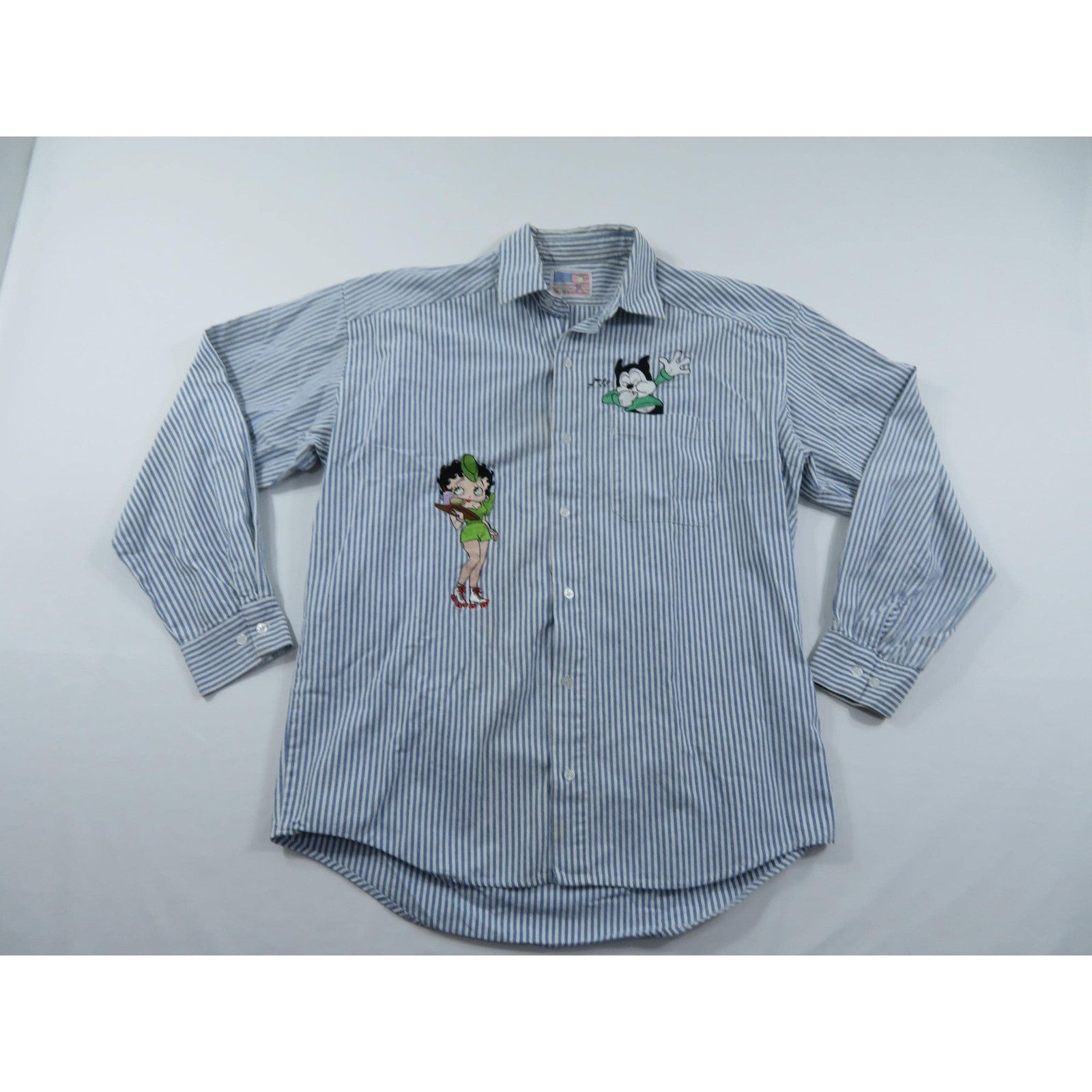 Betty Boop Felix The Cat Oxford Shirt Striped Sz XL 1990s