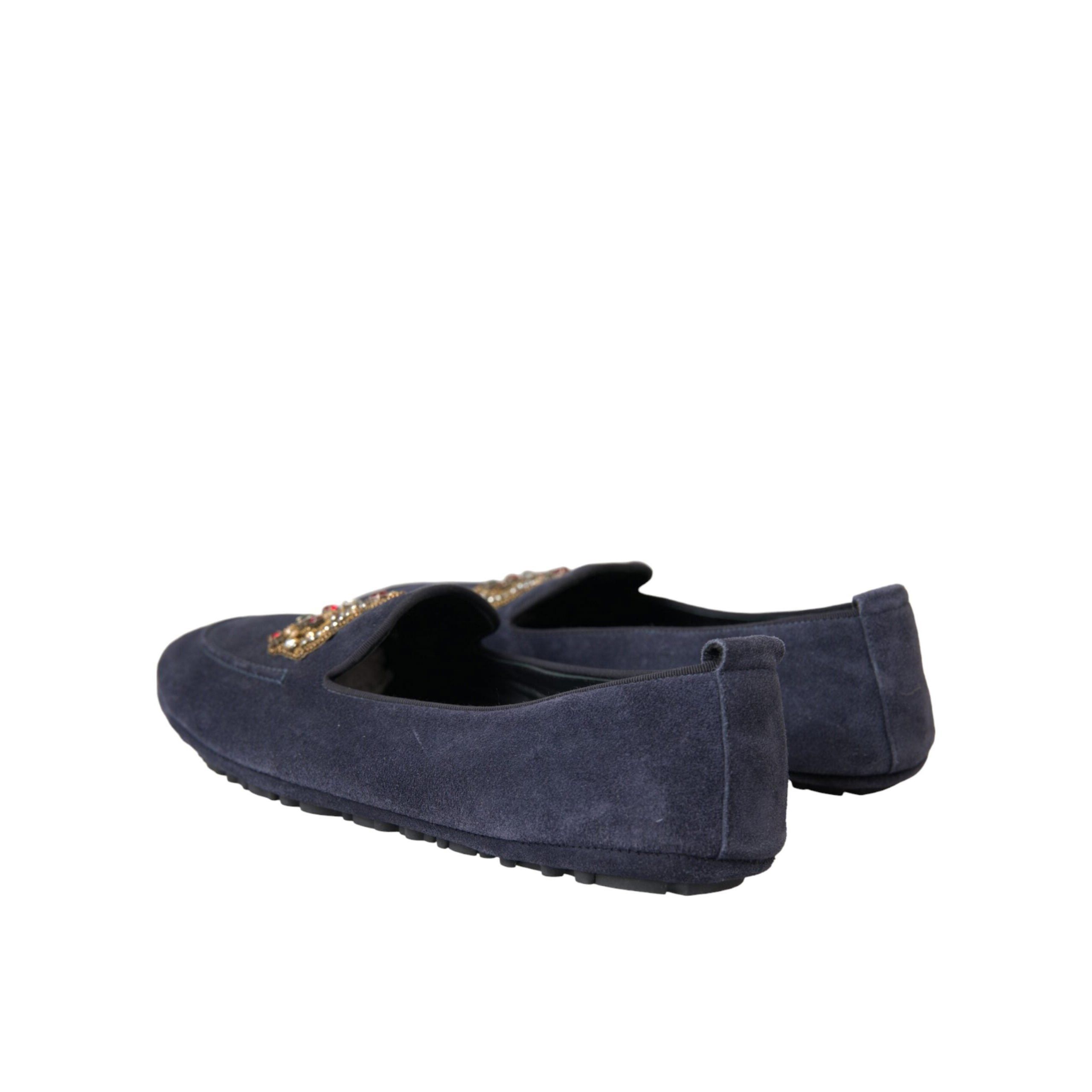 Dolce & Gabbana Blue Leather Suede Crystal Crown Loafers Sho display picture 1