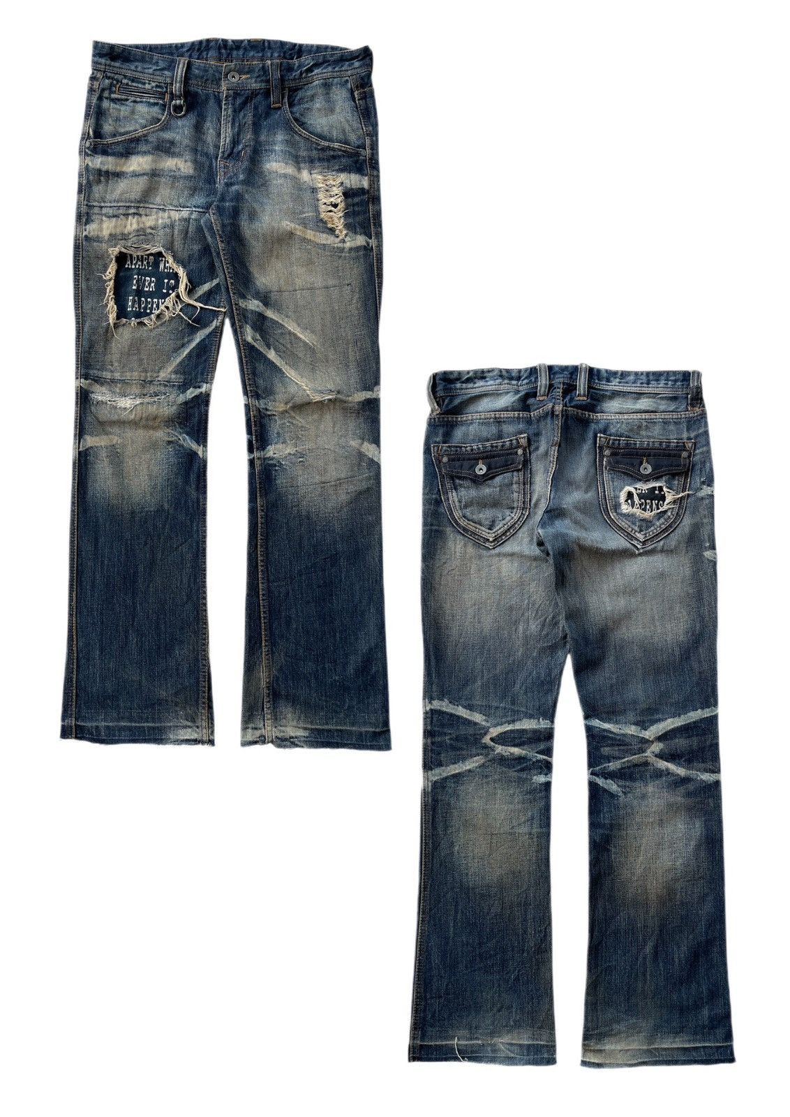 If Six Was Nine 2000s Hideaways - Flare Patchwork Distressed Jeans Size US 32 / EU 48 - 1 Thumbnail