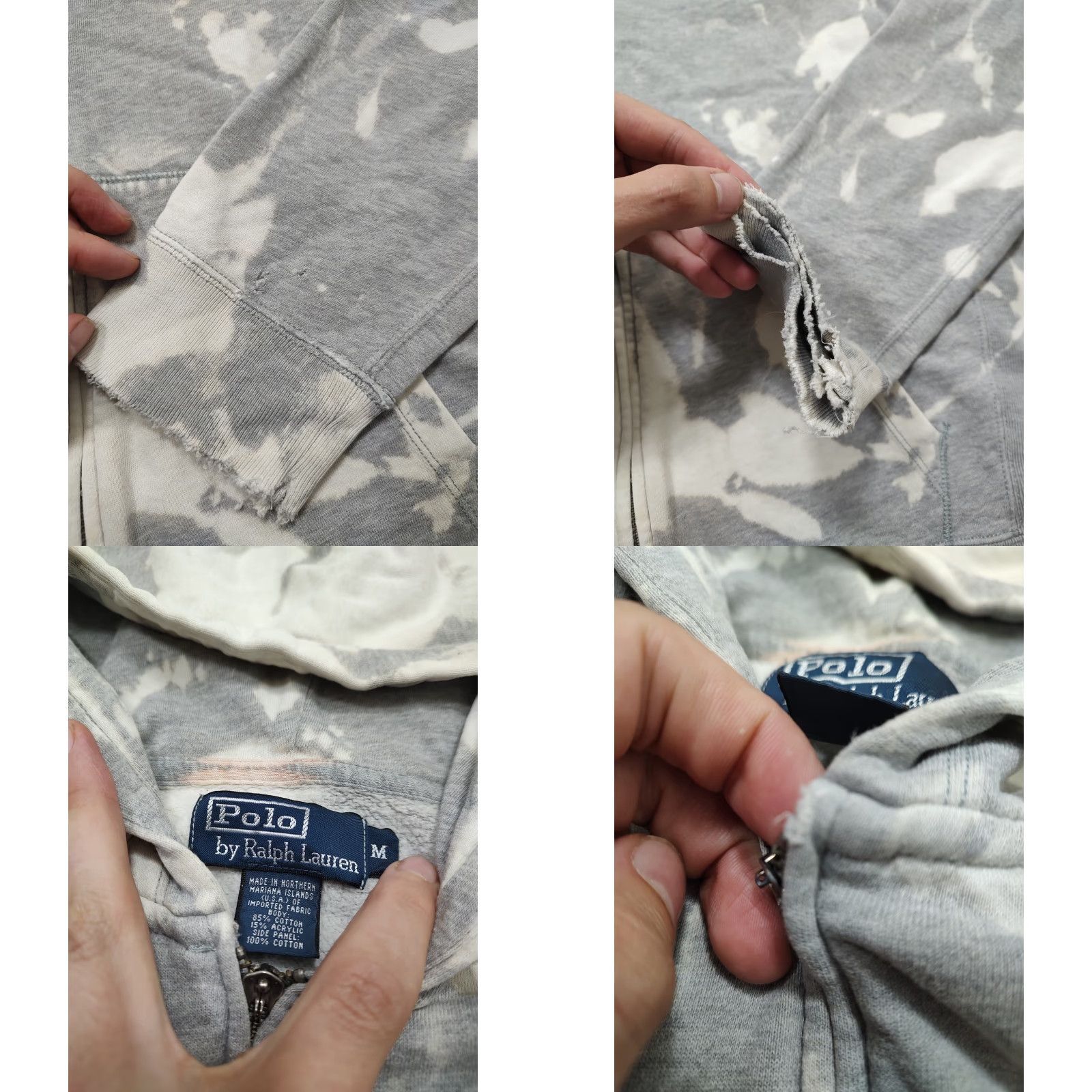 Polo Ralph Lauren VINTAGE Polo Ralph Lauren Full Zip Hoodie Sweatshirt Gray Tie Dye Acid Wash M Mens Size US M / EU 48-50 / 2 - 8 Thumbnail