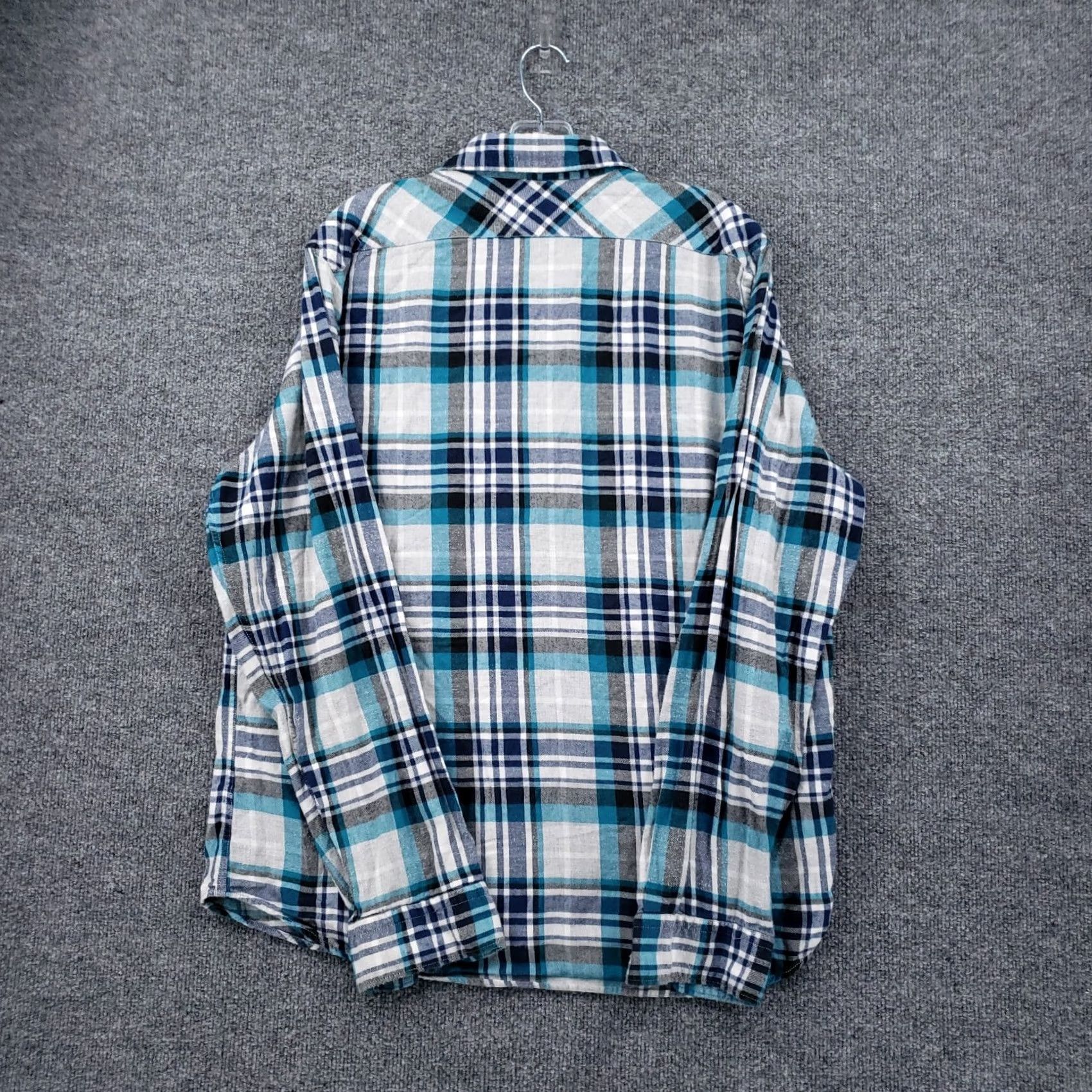 Express Express Mens XL Blue Plaid Button-Up Shirt Long Sleeves Casual Cotton Pockets Size US XL / EU 56 / 4 - 2 Thumbnail
