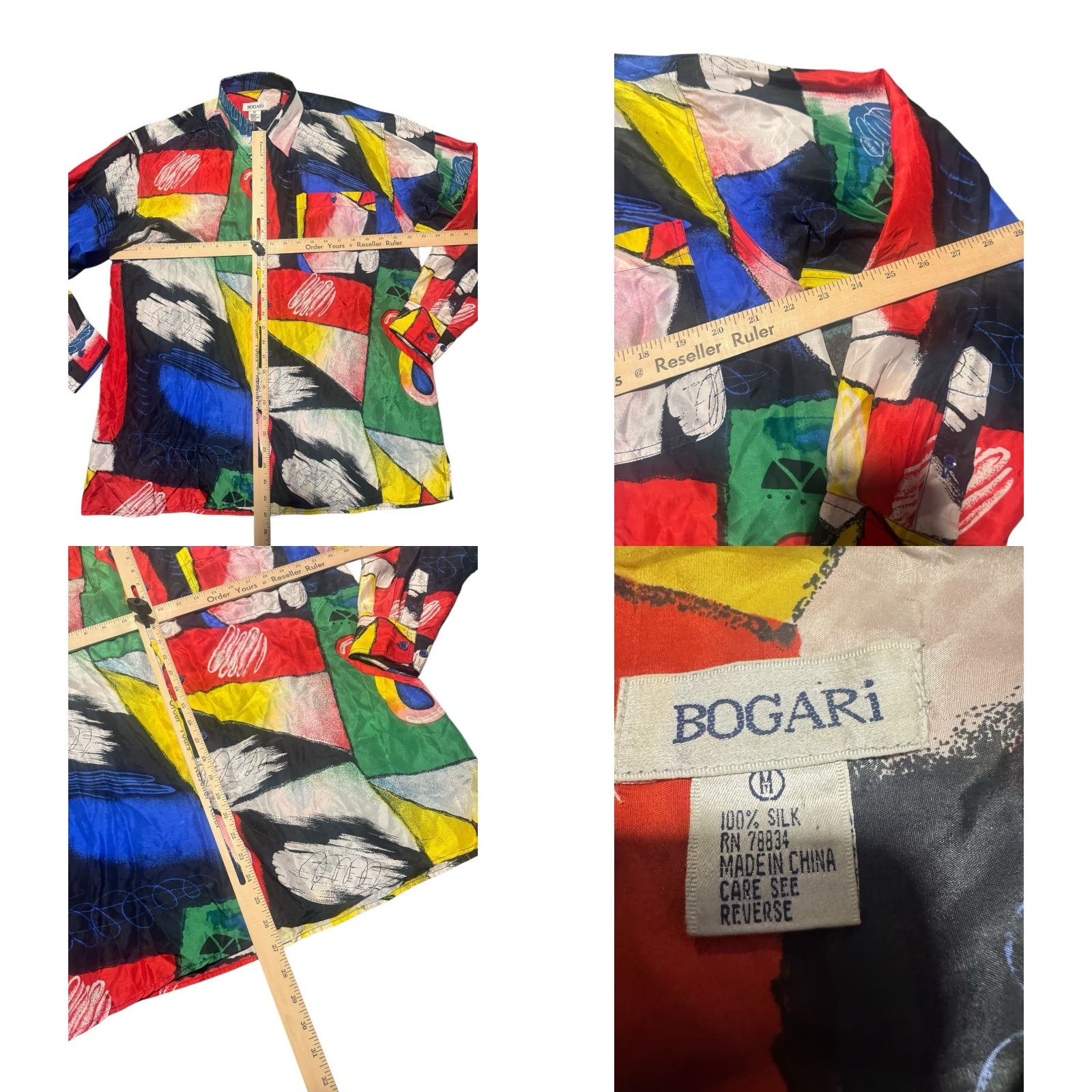 Vintage VINTAGE Bogari Abstract Button Up 100% Silk Shirt Long Sleeve Multi Size M Size M / US 6-8 / IT 42-44 - 9 Thumbnail
