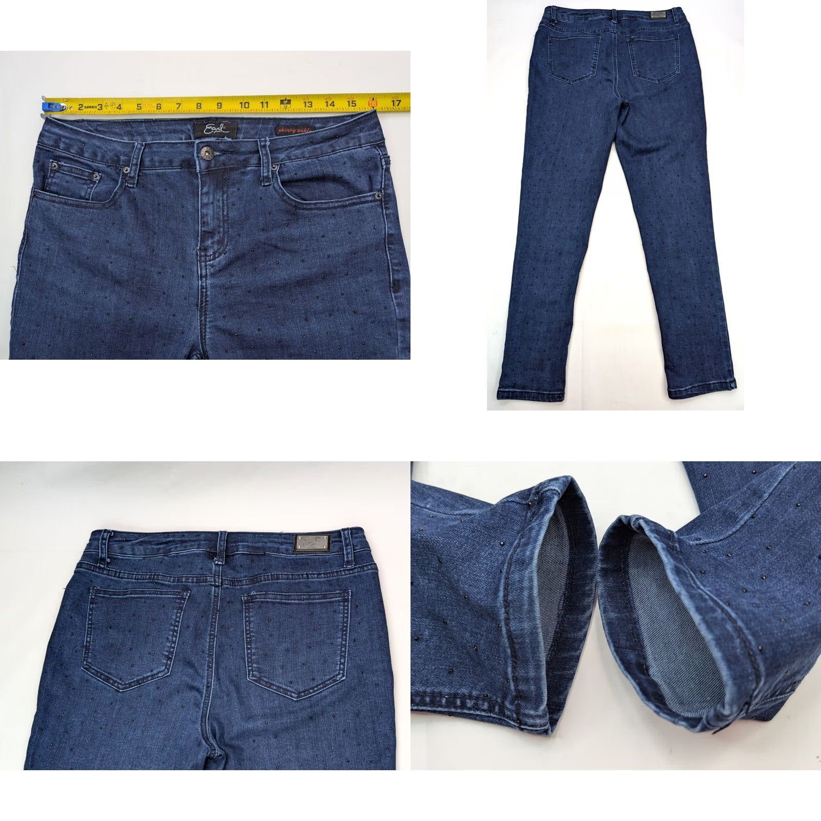 Vintage Earl Jeans Skinny Ankle Jeans Women 10 Blue Studded Logo 32x28 Slim 5-Pocket Denim Size 32" / US 10 / IT 46 - 8 Thumbnail