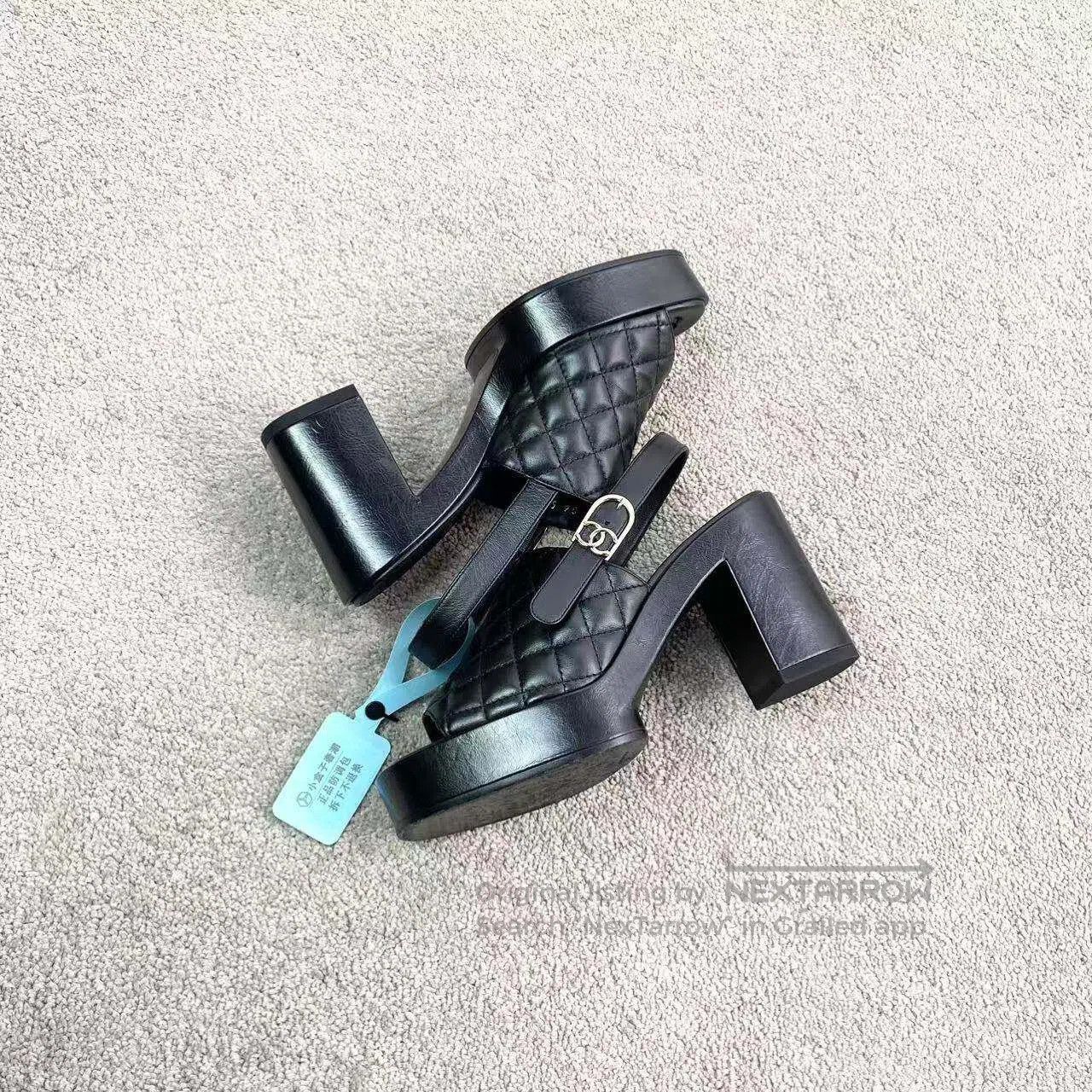 Chanel Chanel 24P black diamond checkered block heel sandals| Size US 6.5 / IT 36.5 - 5 Thumbnail