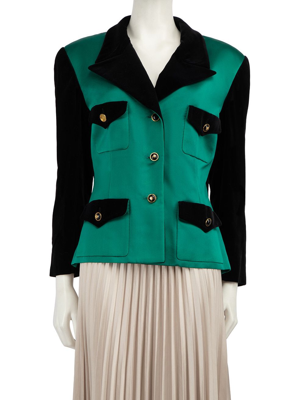 image of Chanel Vintage Green Velvet Pocket Detailed Blazer, Women's (Size Large)