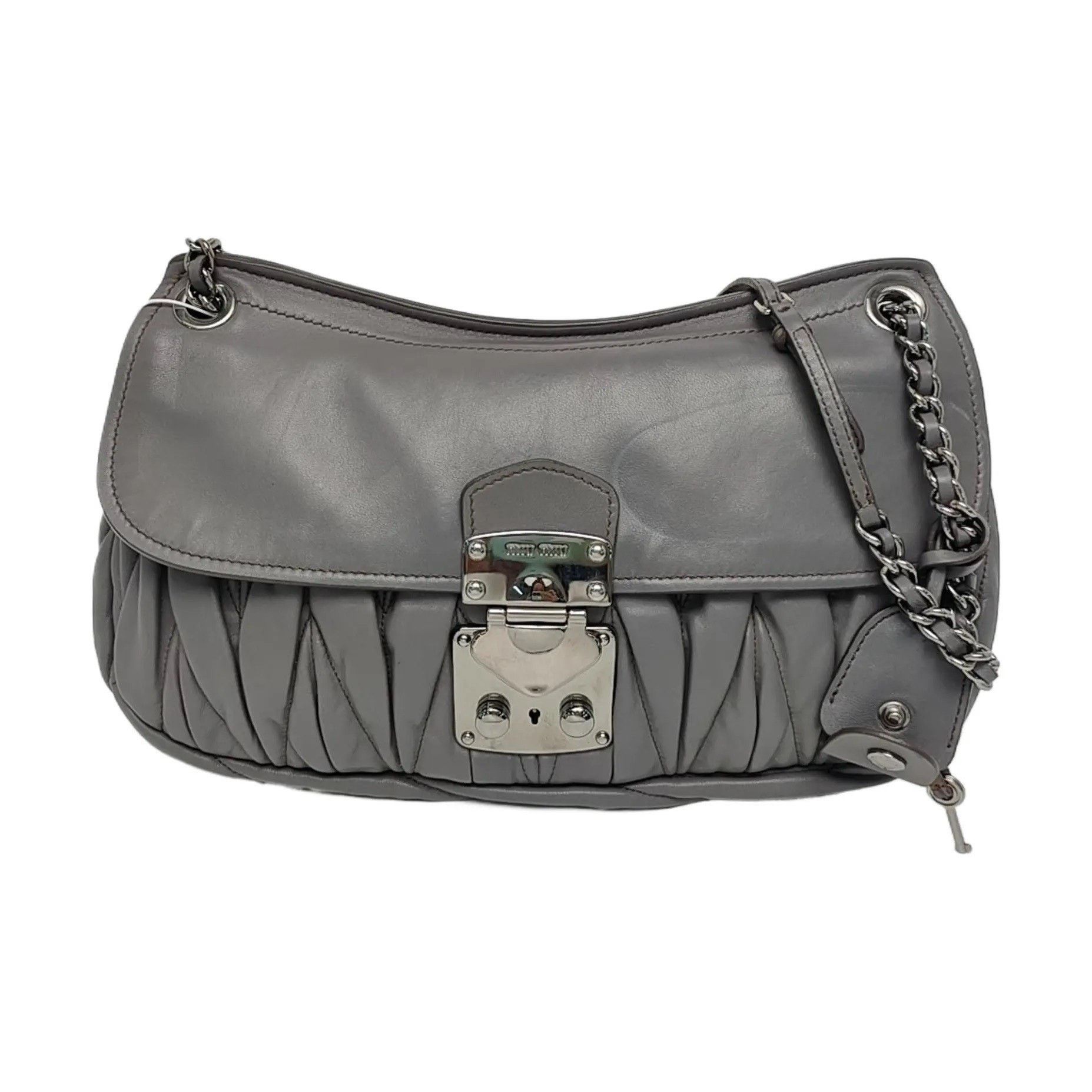 Miu Miu Miu Miu Gray Shearling Quilted Shoulder Bag Size ONE SIZE - 1 Thumbnail