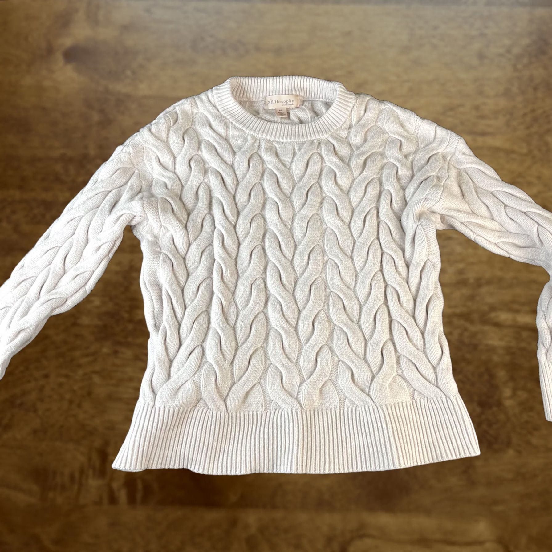 Vintage PHILOSOPHY Sweater Womens Small Beige Cable Knit Crewneck Pullover Chunky Size S / US 4 / IT 40 - 1 Thumbnail