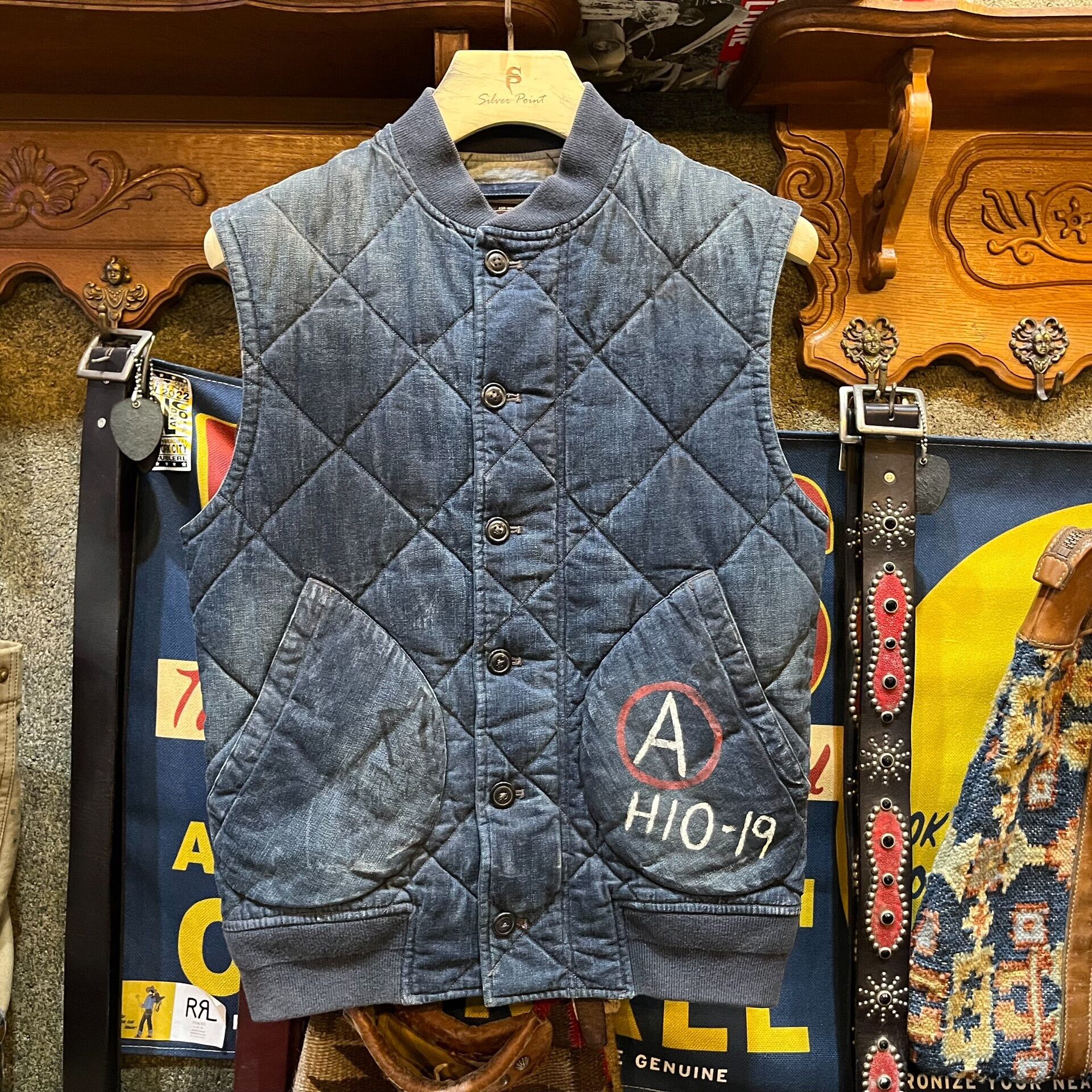 vintage rrl denim quilted vest
