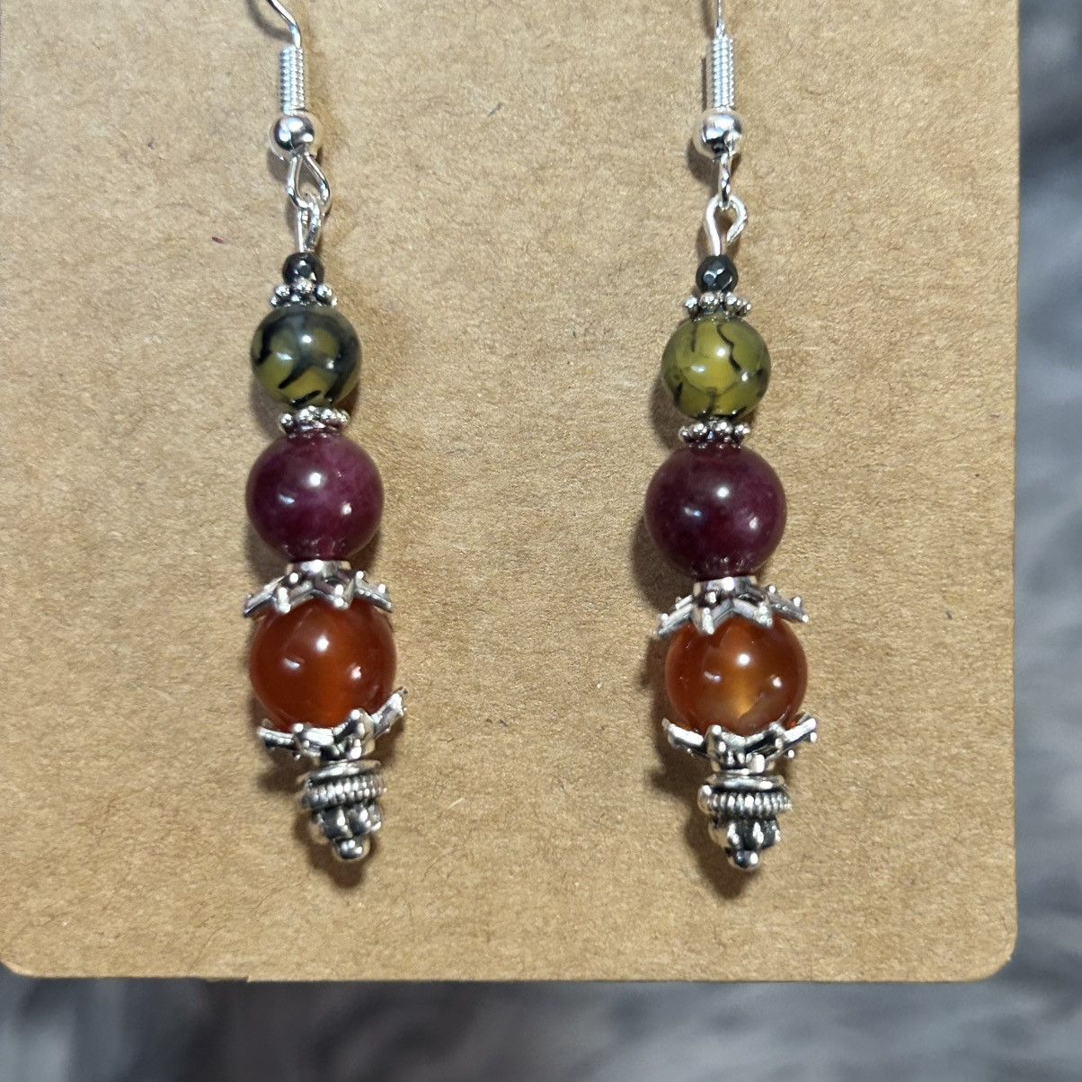 Handmade Handcrafted genuine stone garnet dragon vein earrings Size ONE SIZE - 3 Thumbnail
