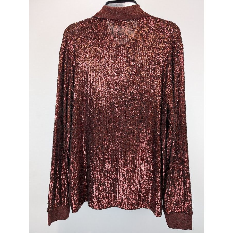 Saint Laurent Paris o1rshd1 Sequinned Sequin Long Sleeve Polo Shirt in Red Size US XL / EU 56 / 4 - 12 Thumbnail