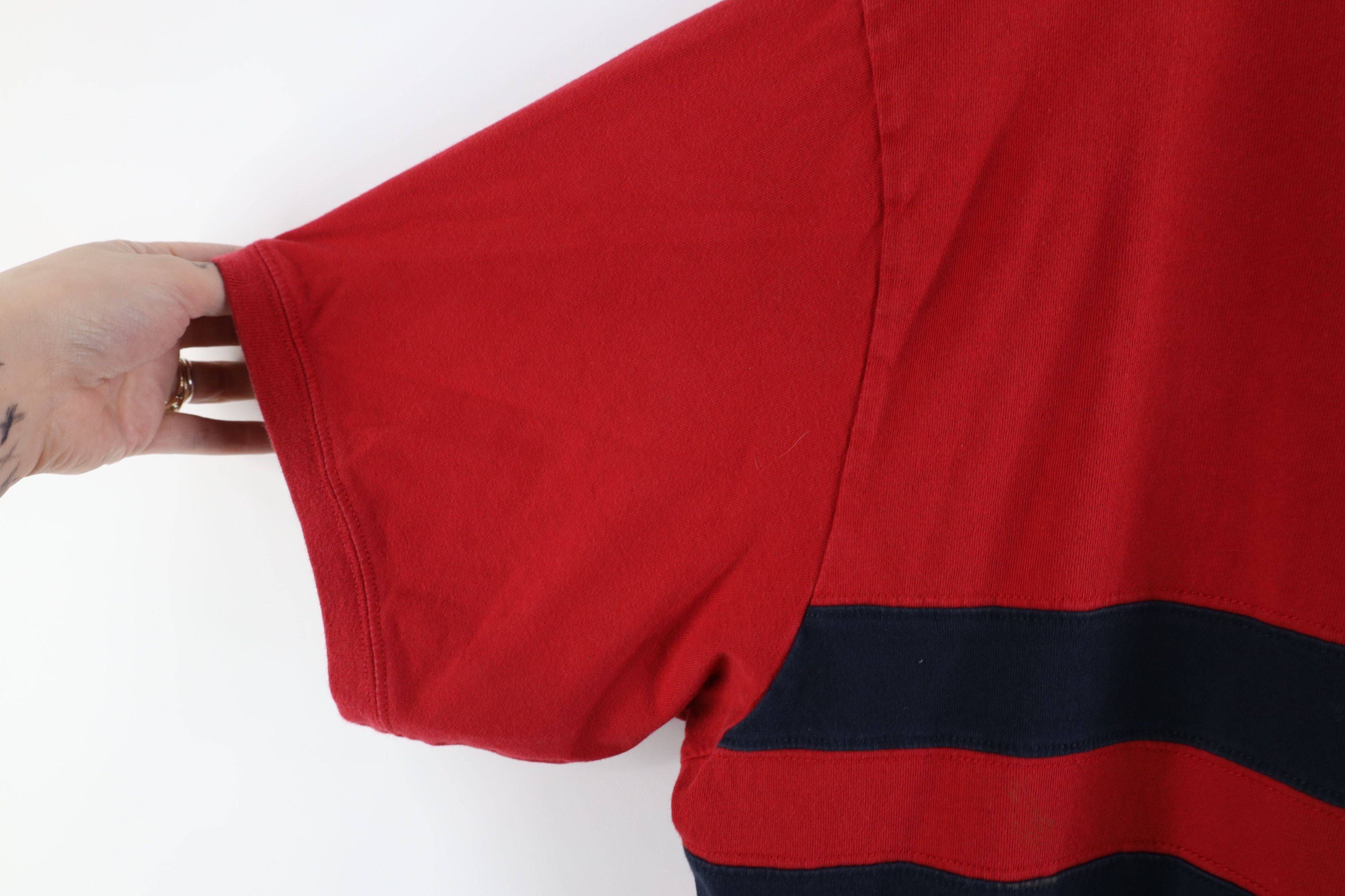 Ralph Lauren × Vintage Vintage 90s Ralph Lauren Block Chain Stitch T-Shirt Red Size US XL / EU 56 / 4 - 7 Thumbnail