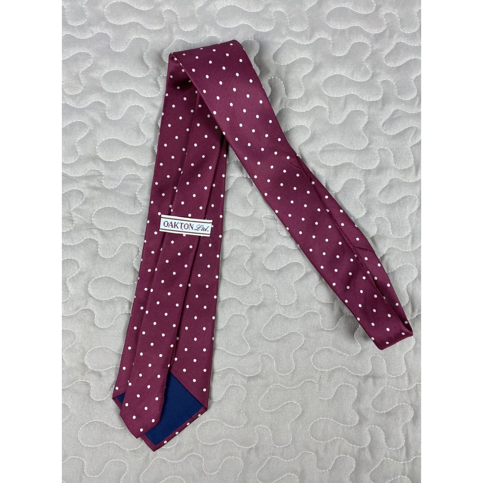 Vintage Oakton LTD 100% Silk Mens Neck Tie Red Polka Dot 55x3.5 Size ONE SIZE - 2 Thumbnail