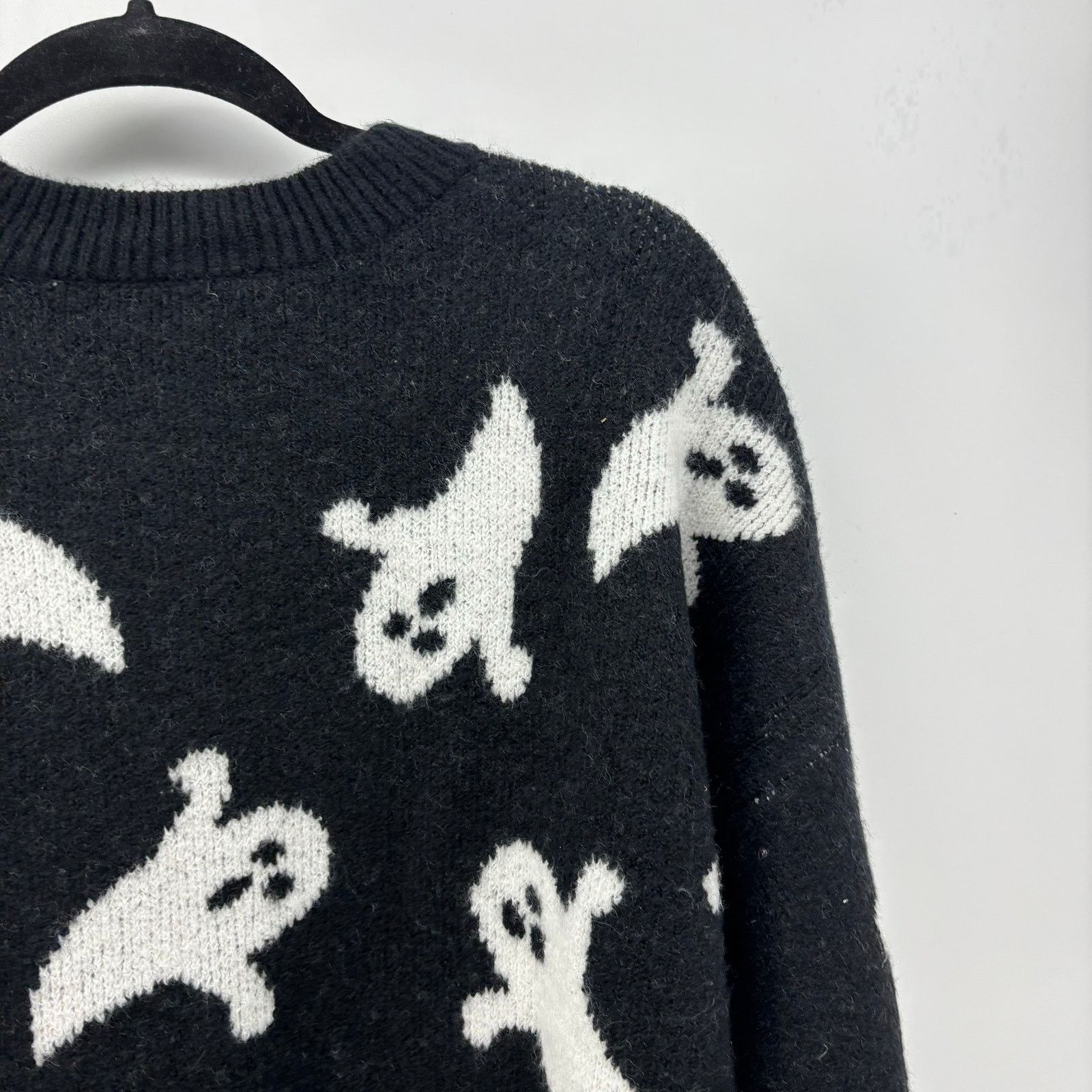 Vince Camuto Vince Camuto Womens Med Black White Ghost Halloween Sweater Size M / US 6-8 / IT 42-44 - 9 Thumbnail