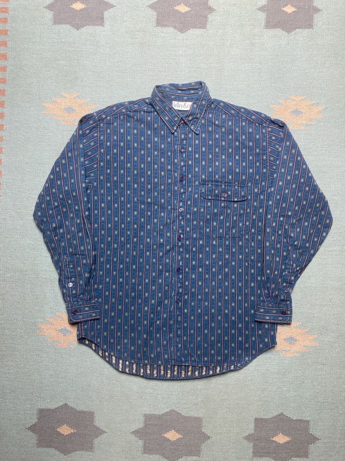 Vintage Vintage 80s button shirt aztec striped blue cotton medium Size US M / EU 48-50 / 2 - 1 Thumbnail