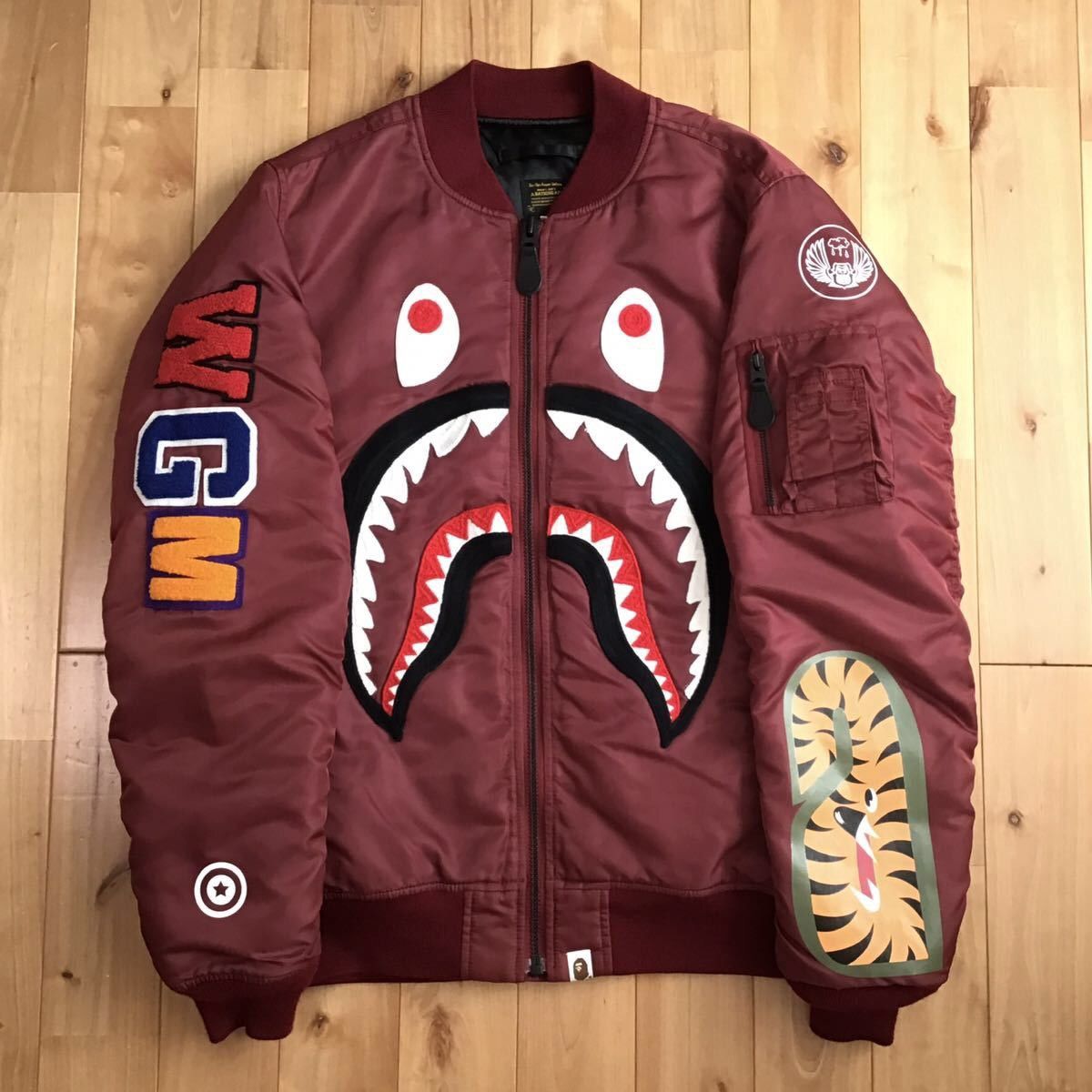 Bape BAPE SHARK MA-1 bomber jacket dark red a bathing ape | Grailed