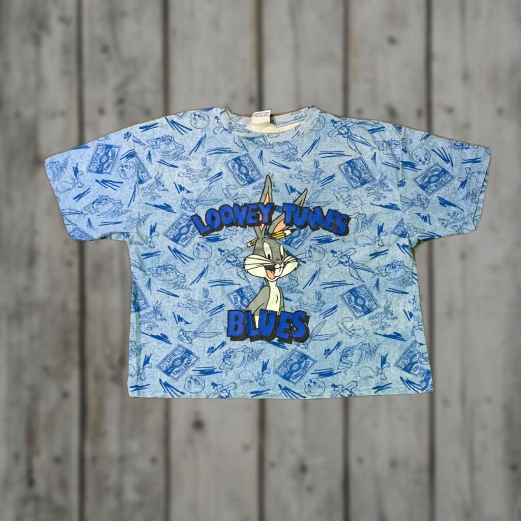 Vintage VINTAGE Looney Tunes 90s Blues All Over Print Cropped T Shirt Adult Large Blue Mens Size US L / EU 52-54 / 3 - 1 Thumbnail