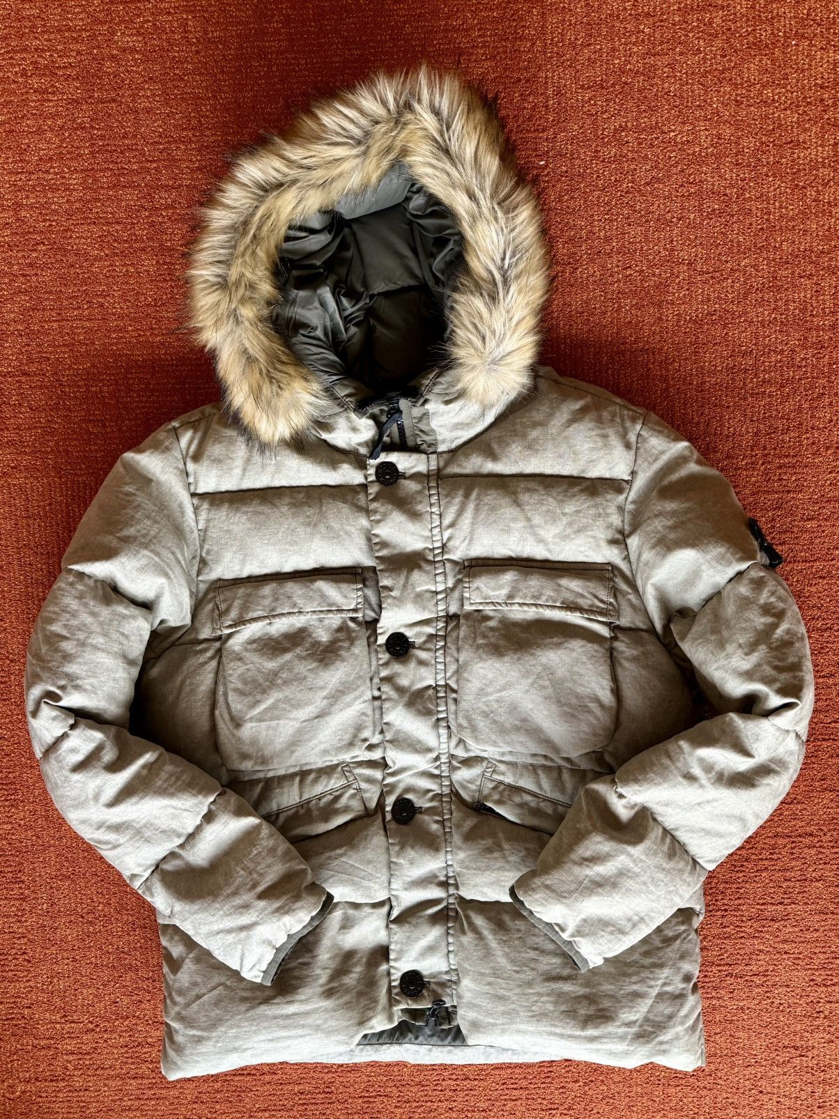 Stone Island Lino Resinato Down TC w/ Fur Hood sz XL