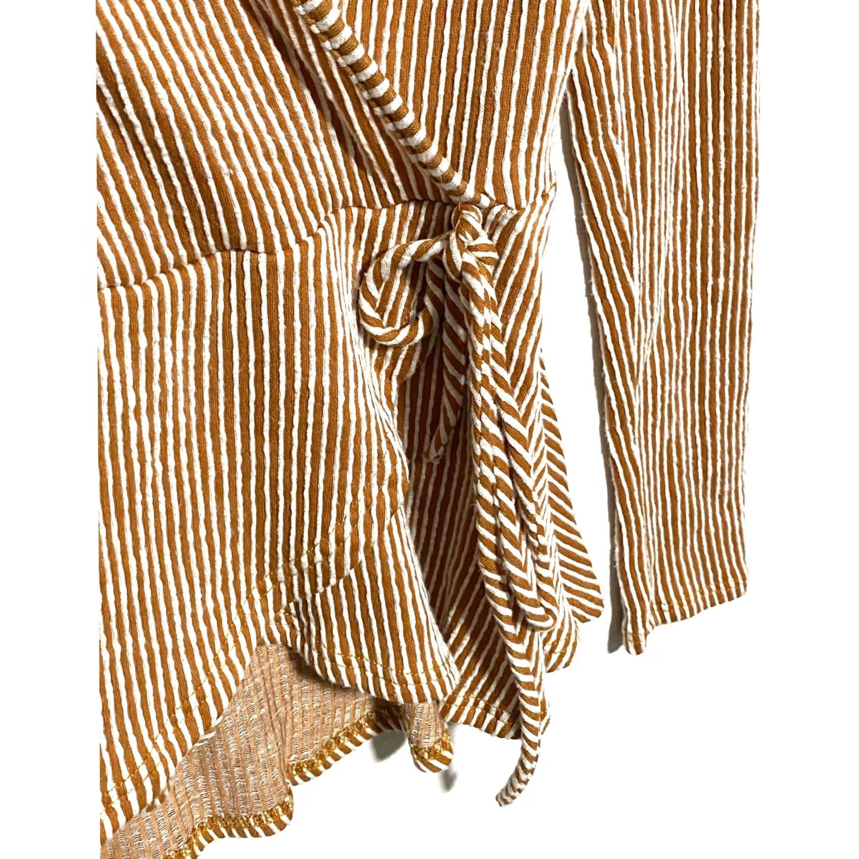 Vintage Caution To The Wind Top M Striped V Neck Peplum Faux Wrap Earthy Boho Y2K Womens Size M / US 6-8 / IT 42-44 - 2 Thumbnail