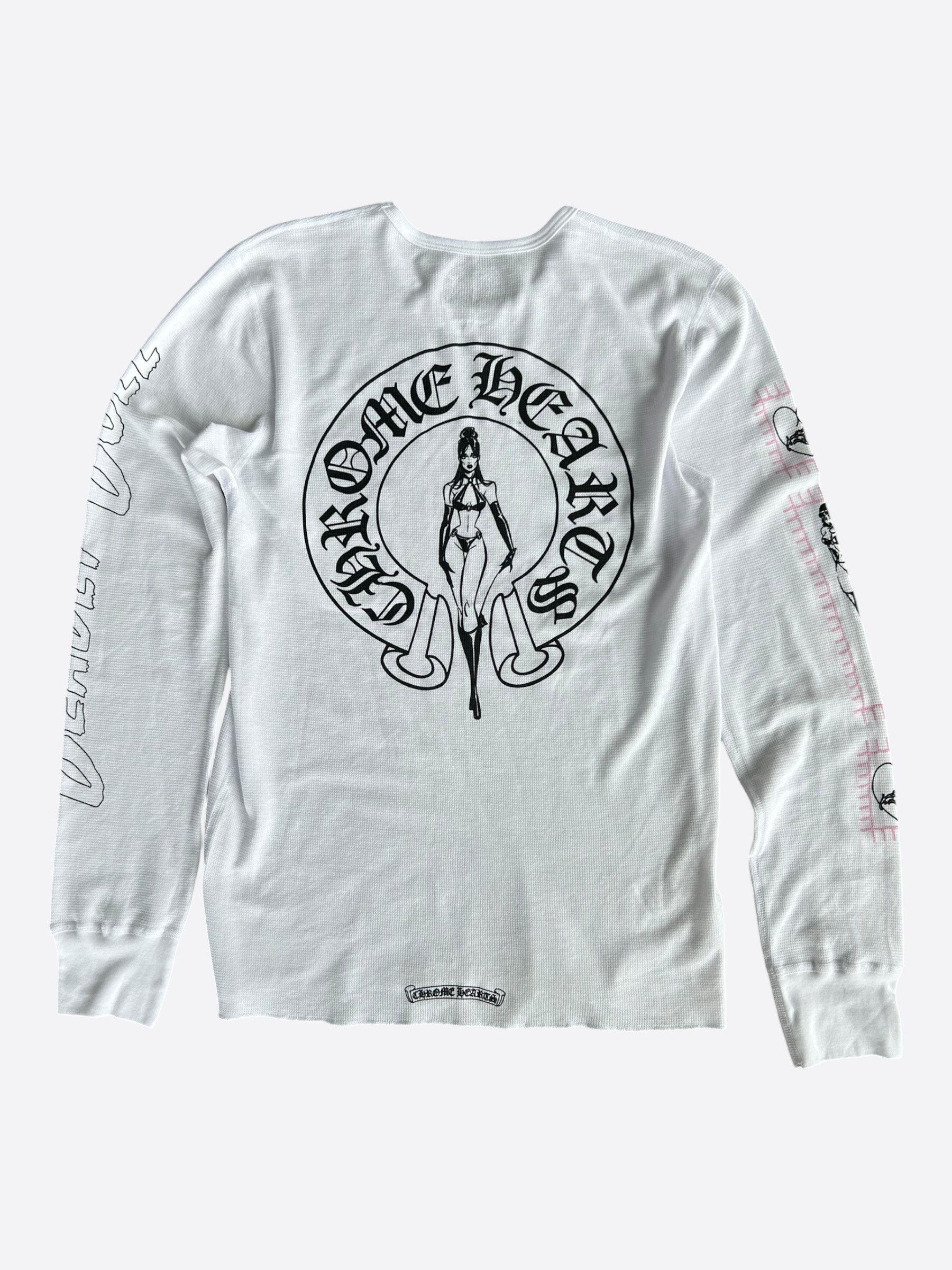 Chrome Hearts White, Black & Pink Deadly Doll Thermal Longsleeve T-Shirt Size US XL / EU 56 / 4 - 2 Thumbnail