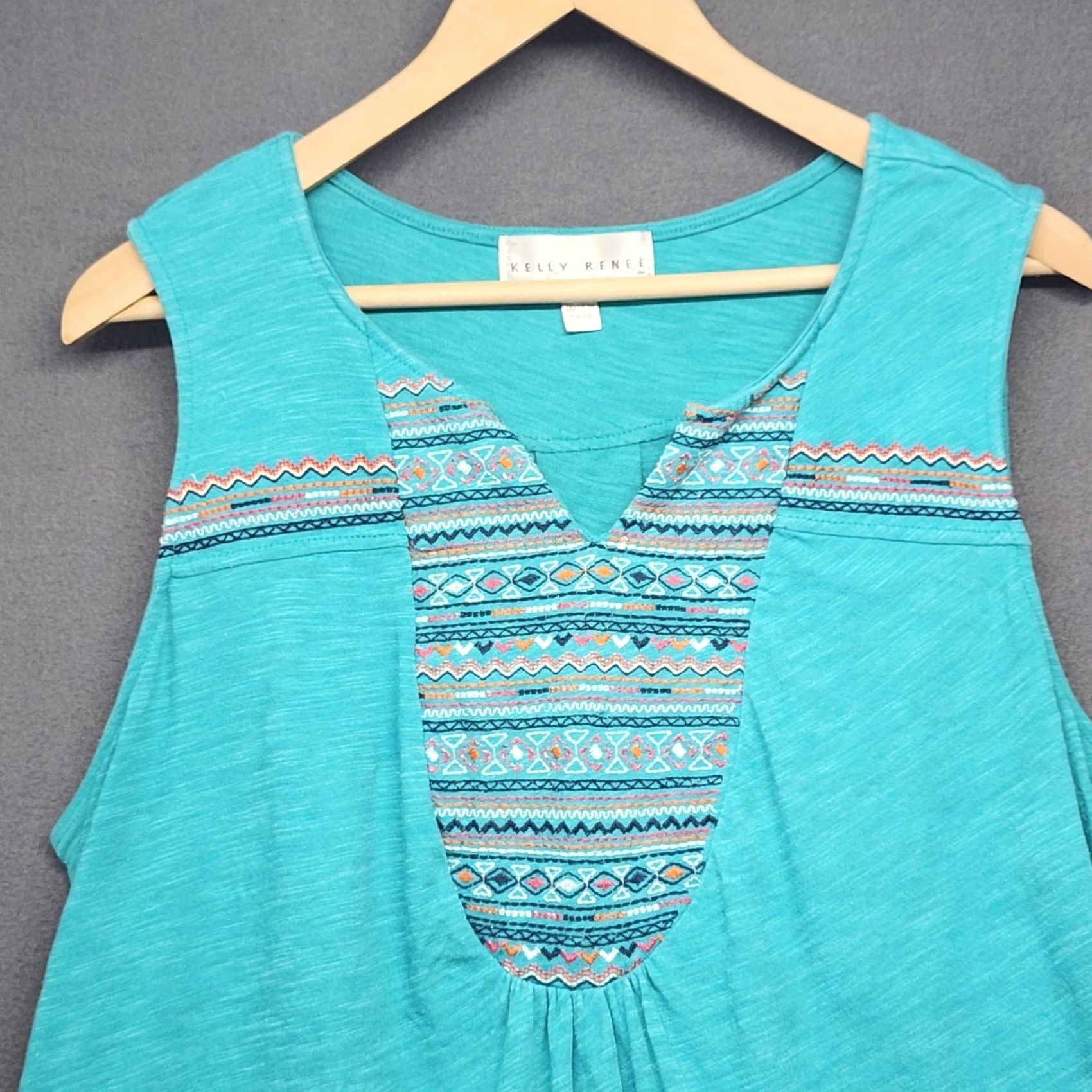 Altea Kelly Renee Tank Top Womens 0X Teal Embroidered Sleeveless Boho Lightweight Shirt Adults Womens Size XL / US 12-14 / IT 48-50 - 5 Thumbnail