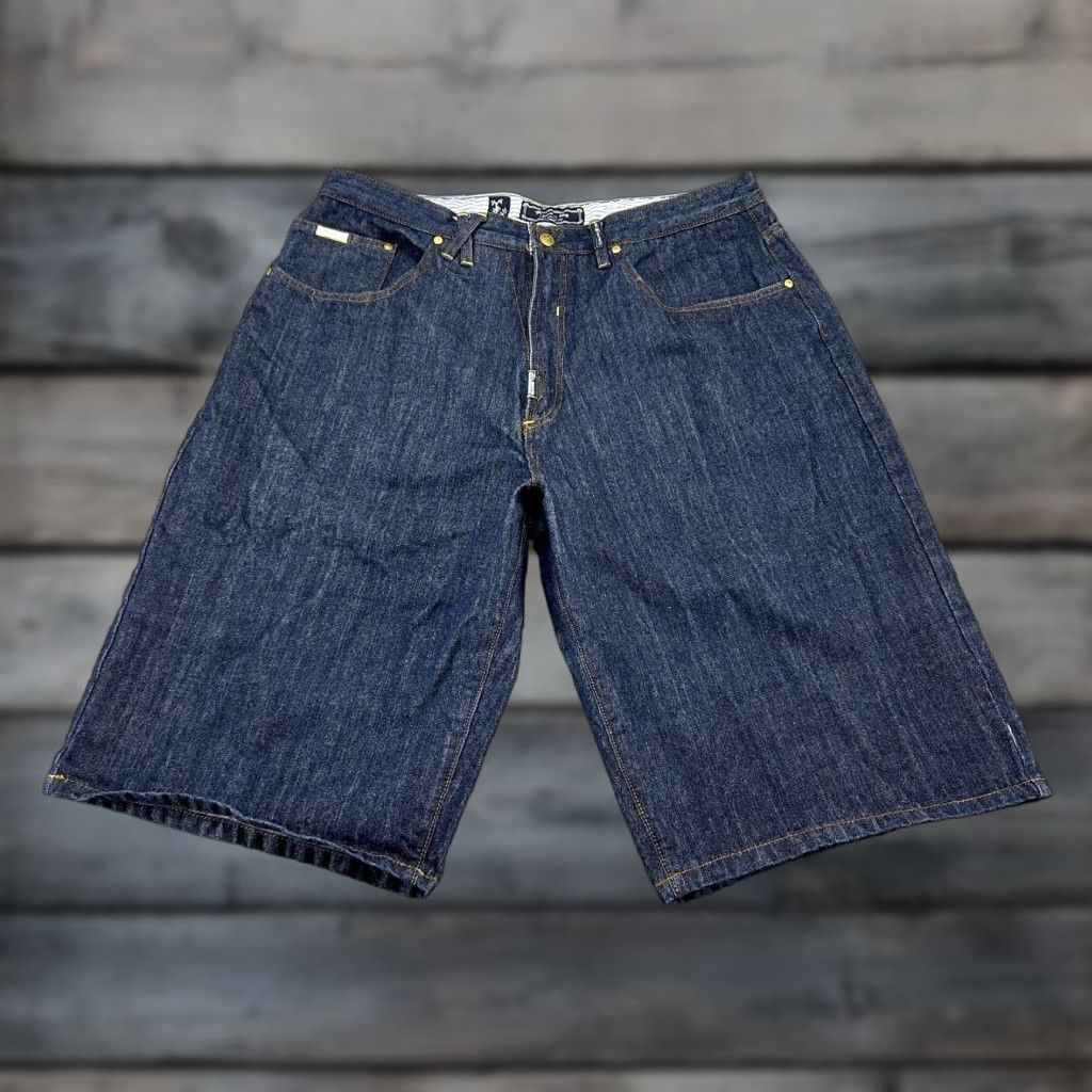 Denime VINTAGE LRG Shorts Mens 38 Blue Denim Jean Jorts Dark Wash Embroidered Baggy Y2K Size US 38 / EU 54 - 1 Thumbnail
