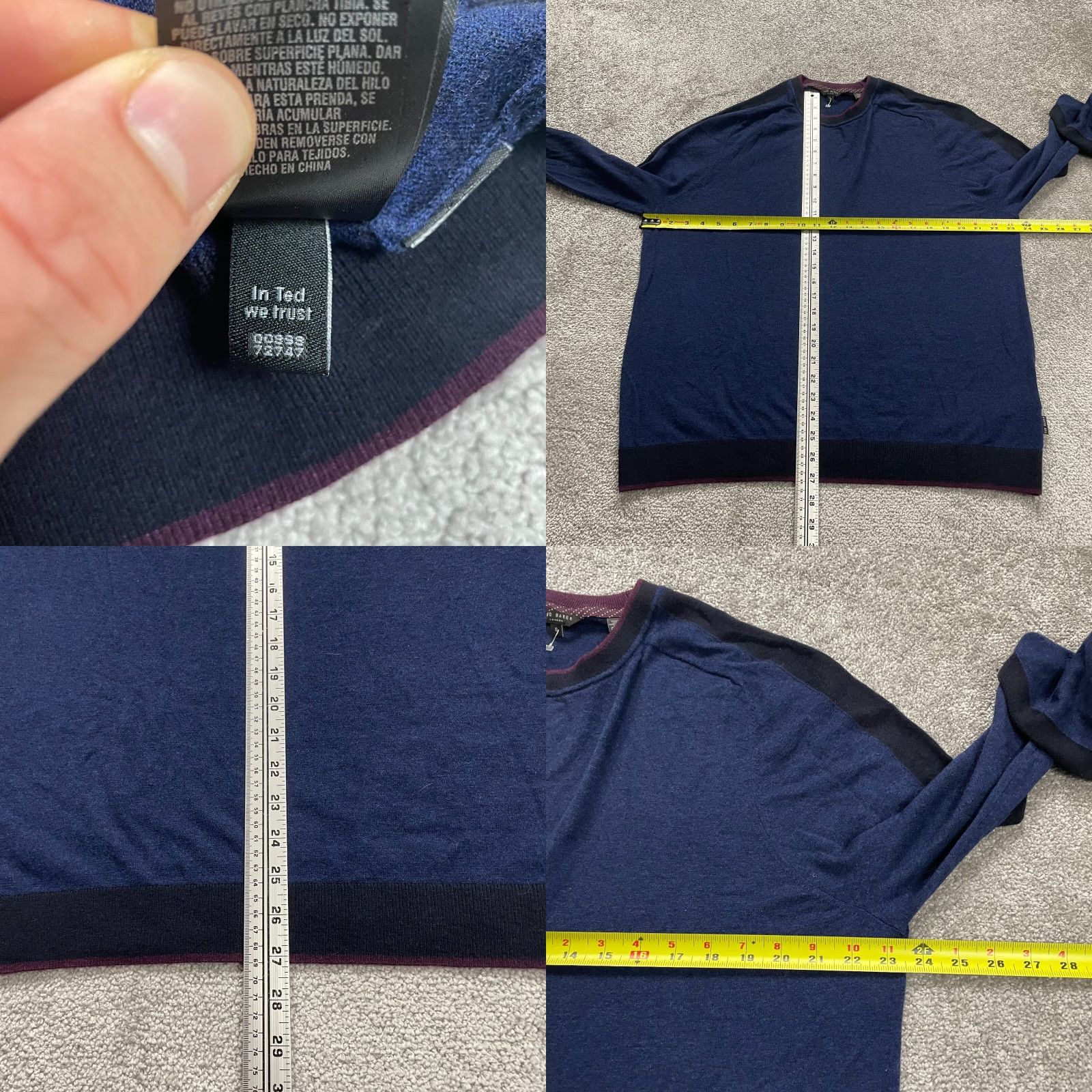 Ted Baker Ted Baker Sweater Mens Large Navy Blue Crew Neck Wool Raglan Sleeve Knit Pullover Regular Fit Accessories Logo Men Clothing Size US L / EU 52-54 / 3 - 8 Thumbnail