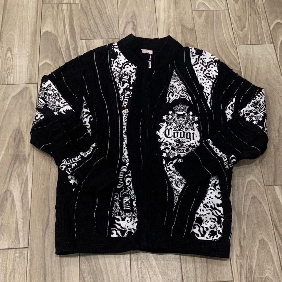 image of Authentic Coogi Zip Up Sweater in Black/White, Men's (Size XL)