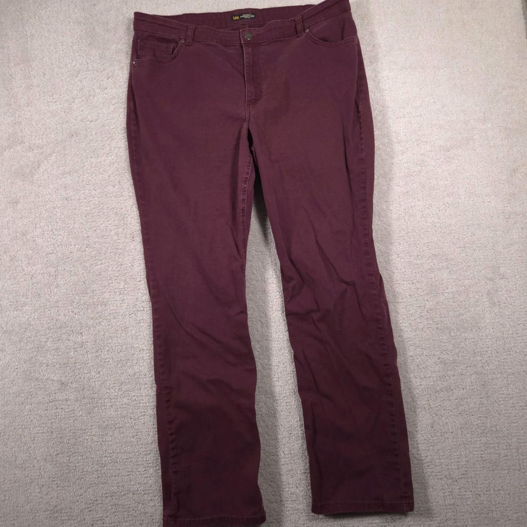 Lee Lee Jeans Womens 18 Long Red Dark Wash Mid Rise Relaxed Straight Stretch Denim Jeans Size 40" / US 18 - 2 Thumbnail