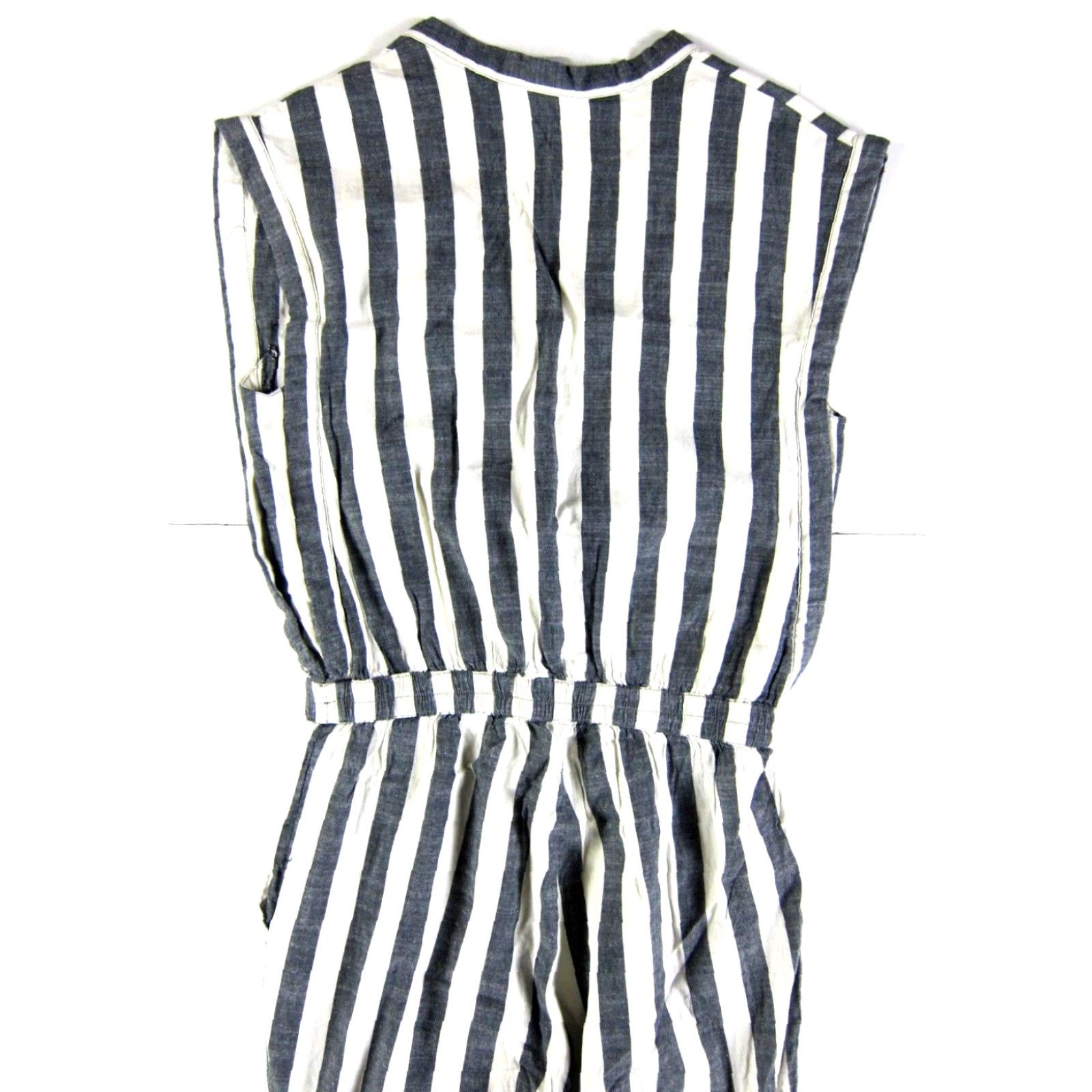 Vintage ICHI Jumpsuit Women 34/6 Grey Stripe Pocket Cap Sleeve V-Neck Cotton Rayon Size 28" / US 6 / IT 42 - 5 Thumbnail