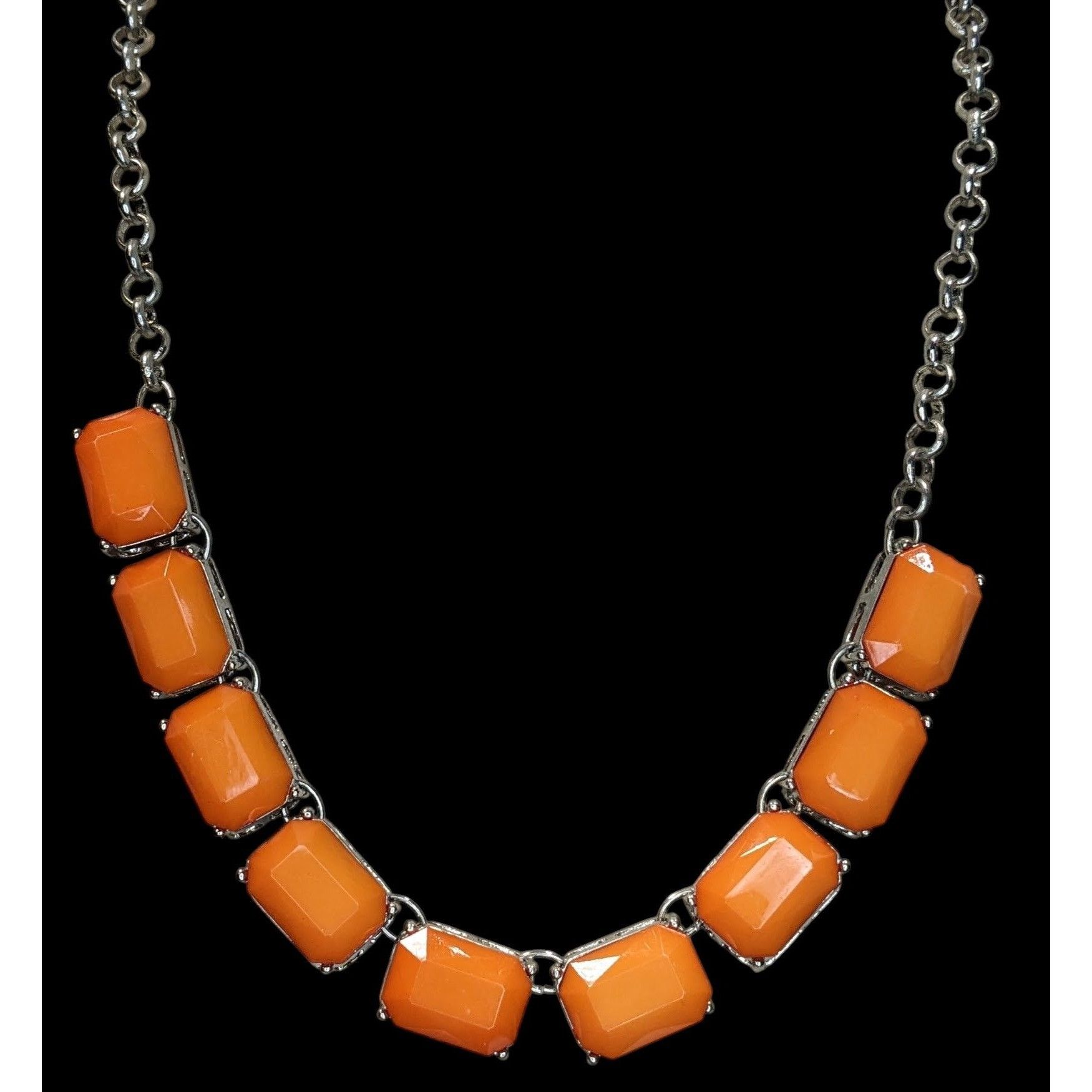 Other Retro Orange Statement Necklace With Silver-Tone Chain Size ONE SIZE - 3 Thumbnail