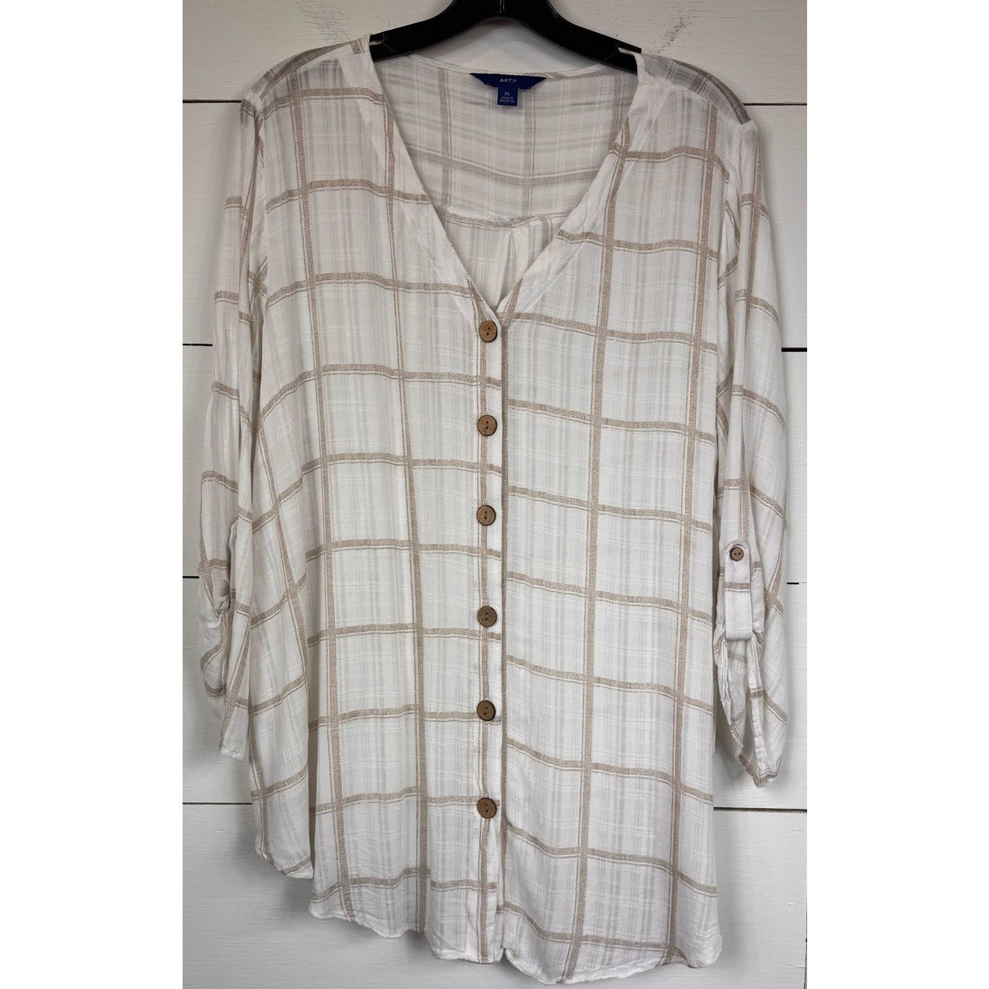 Apt. 9 APT. 9 White 3/4 Sleeve Blouse Women's Size XL Size XL / US 12-14 / IT 48-50 - 1 Thumbnail