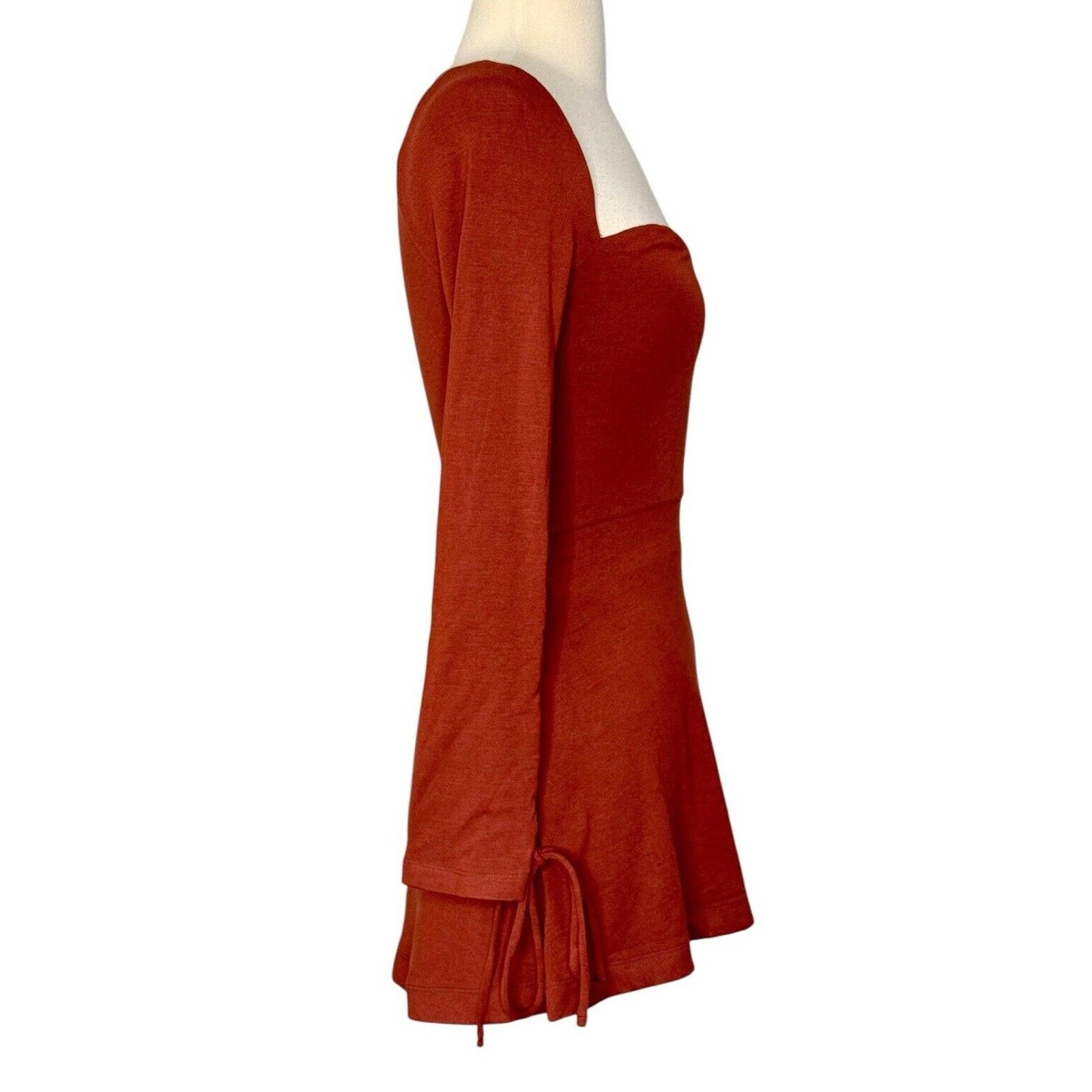 long sleeve a-line mini dress in brick Women Long Sleeve Ribbed Knit Short Dresses Fall Winter V Neck Casual Swing  A Line Sweater Dress Brick Red L