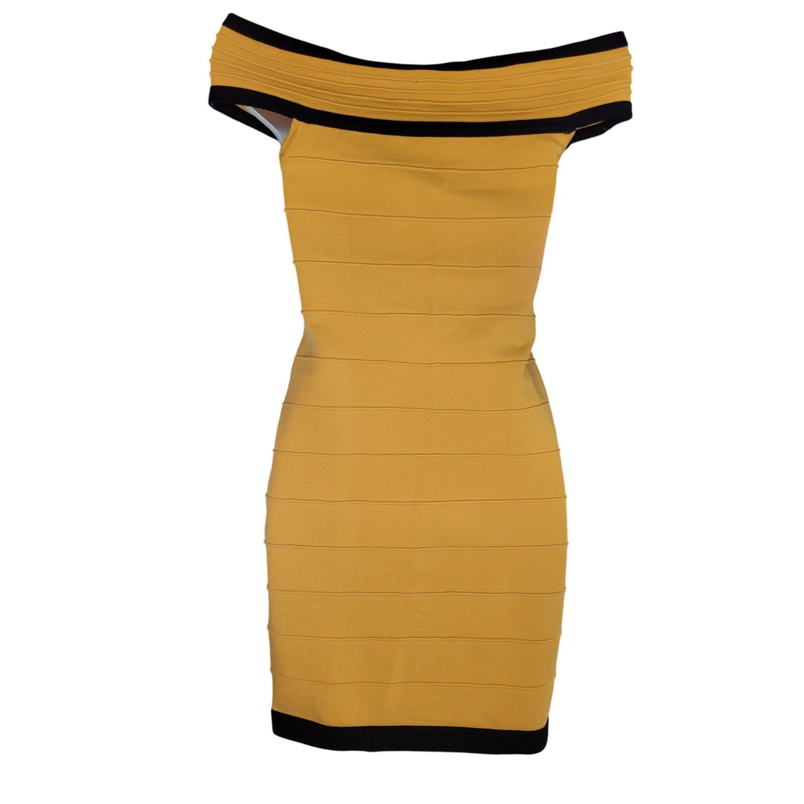 WOW Couture Wow Couture Yellow/Blk Dress zip back Off Shoulder Sz M Size M / US 6-8 / IT 42-44 - 2 Thumbnail