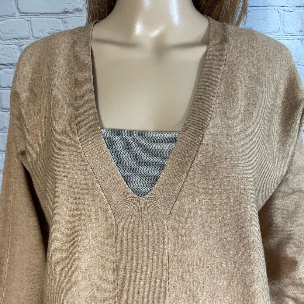 Chicos New Chico's Caviar Bead V-Neck Pullover Tan Sweater Size 1 Size M / US 6-8 / IT 42-44 - 9 Thumbnail