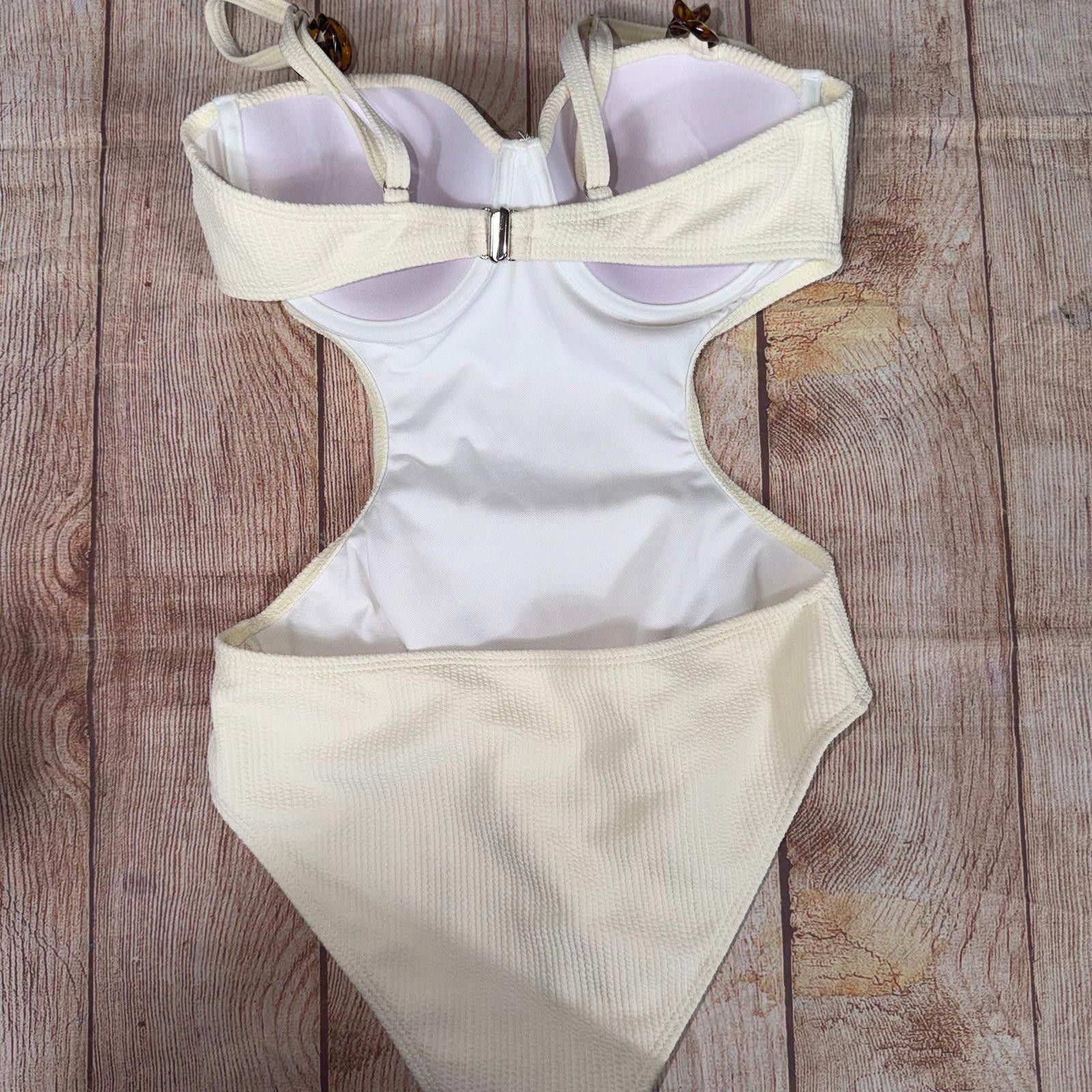 Other Small Textured Cream Cutout Underwire One-Piece Swimsuit Size ONE SIZE - 6 Thumbnail