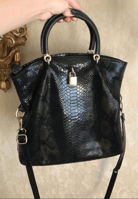 Vintage Black Snake Effect Leather Big Bag by Realer Size ONE SIZE - 1 Thumbnail