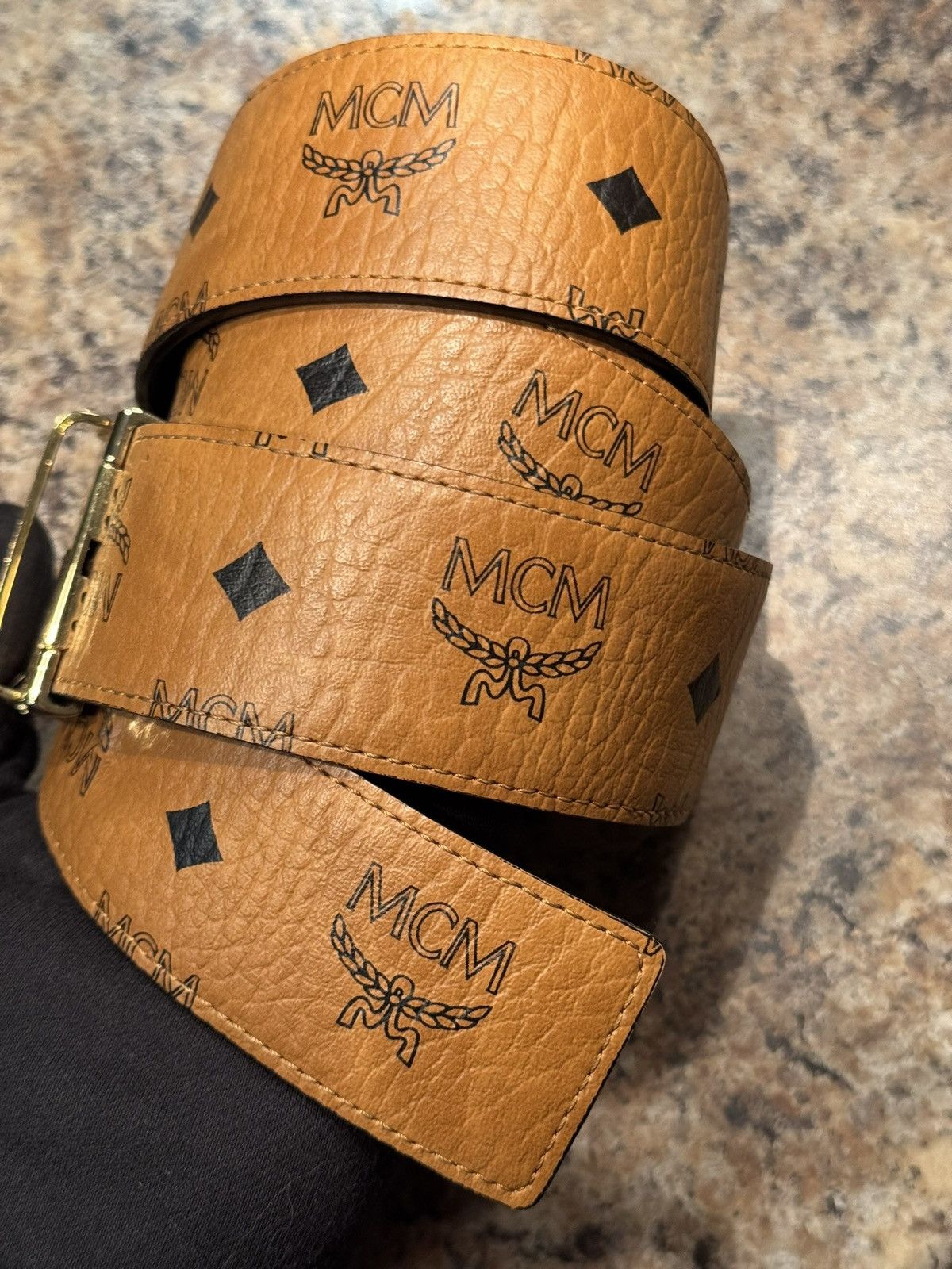 MCM MCM Visetos Monogram Belt w/ Gold M Buckle Size 38 - 6 Thumbnail